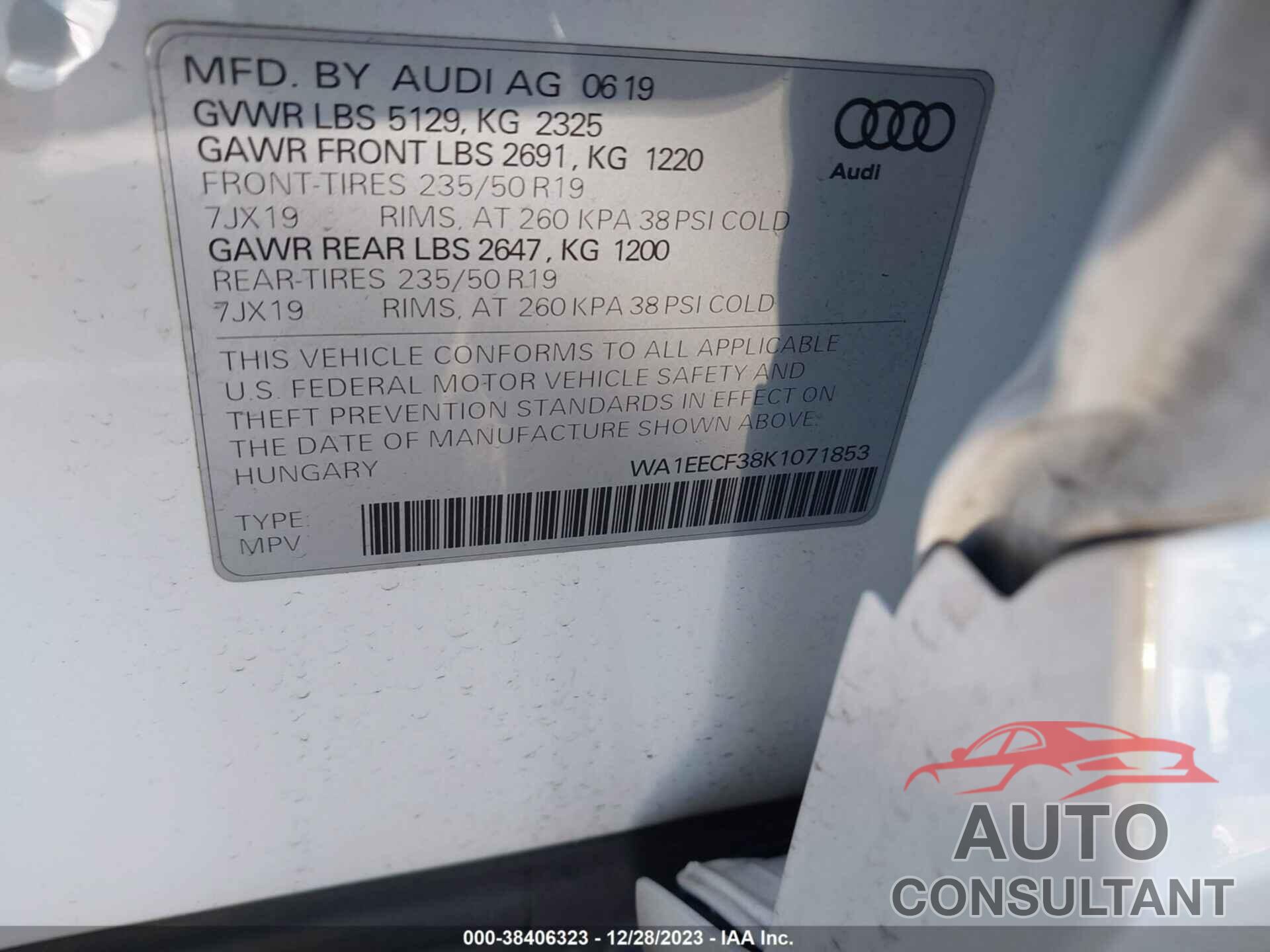 AUDI Q3 2019 - WA1EECF38K1071853