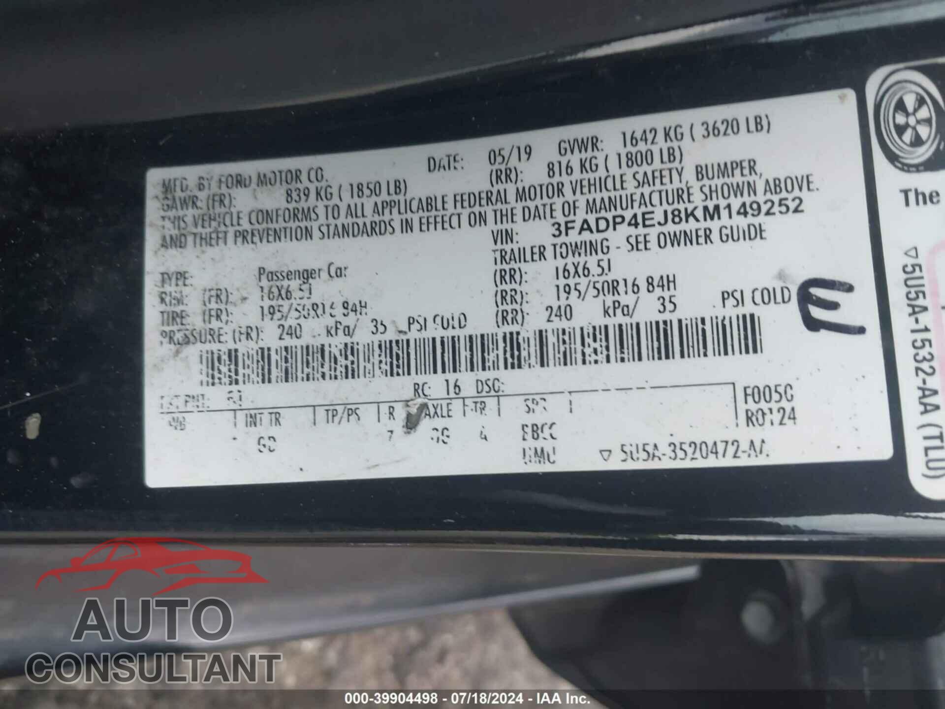 FORD FIESTA 2019 - 3FADP4EJ8KM149252
