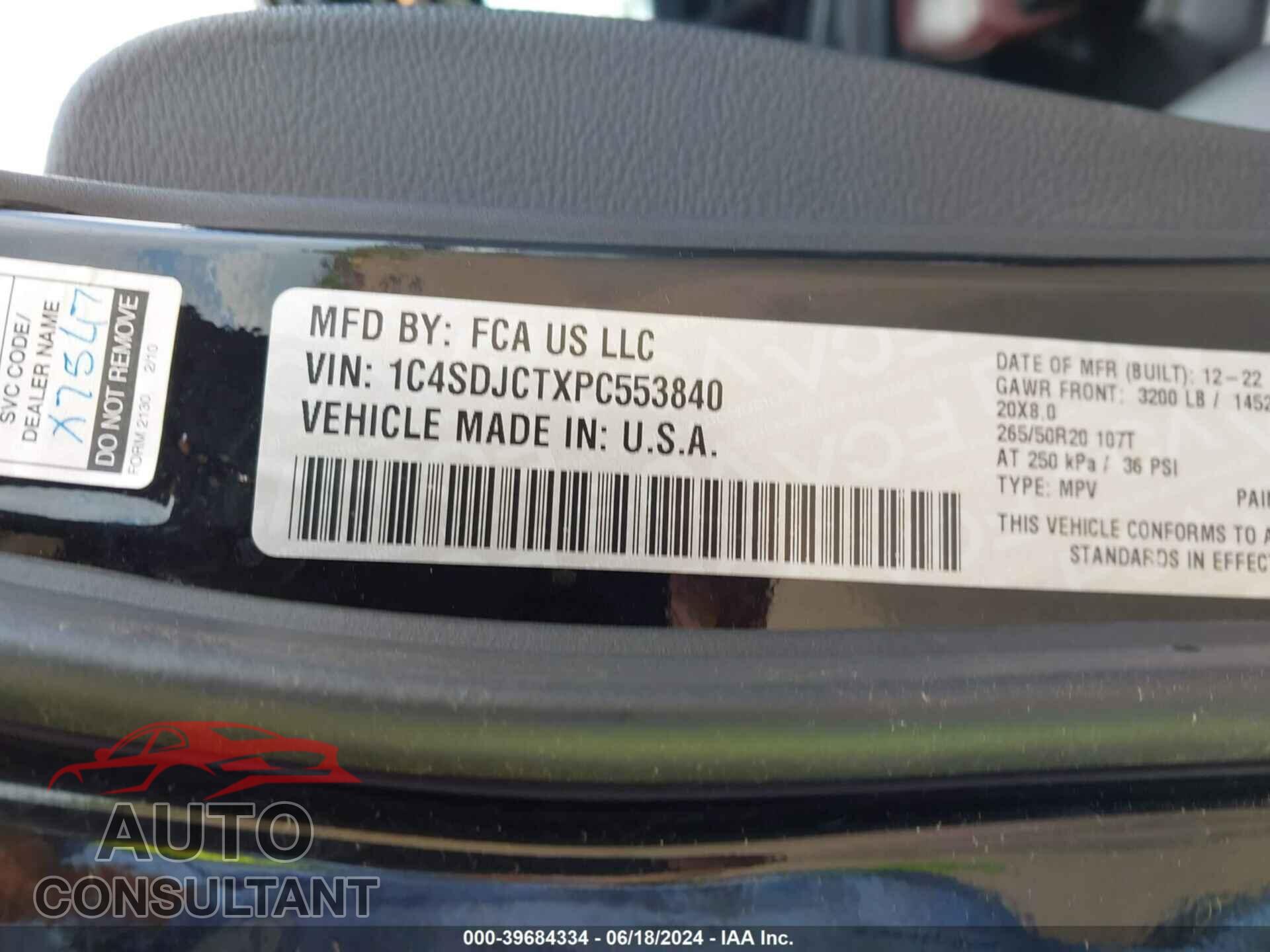 DODGE DURANGO 2023 - 1C4SDJCTXPC553840