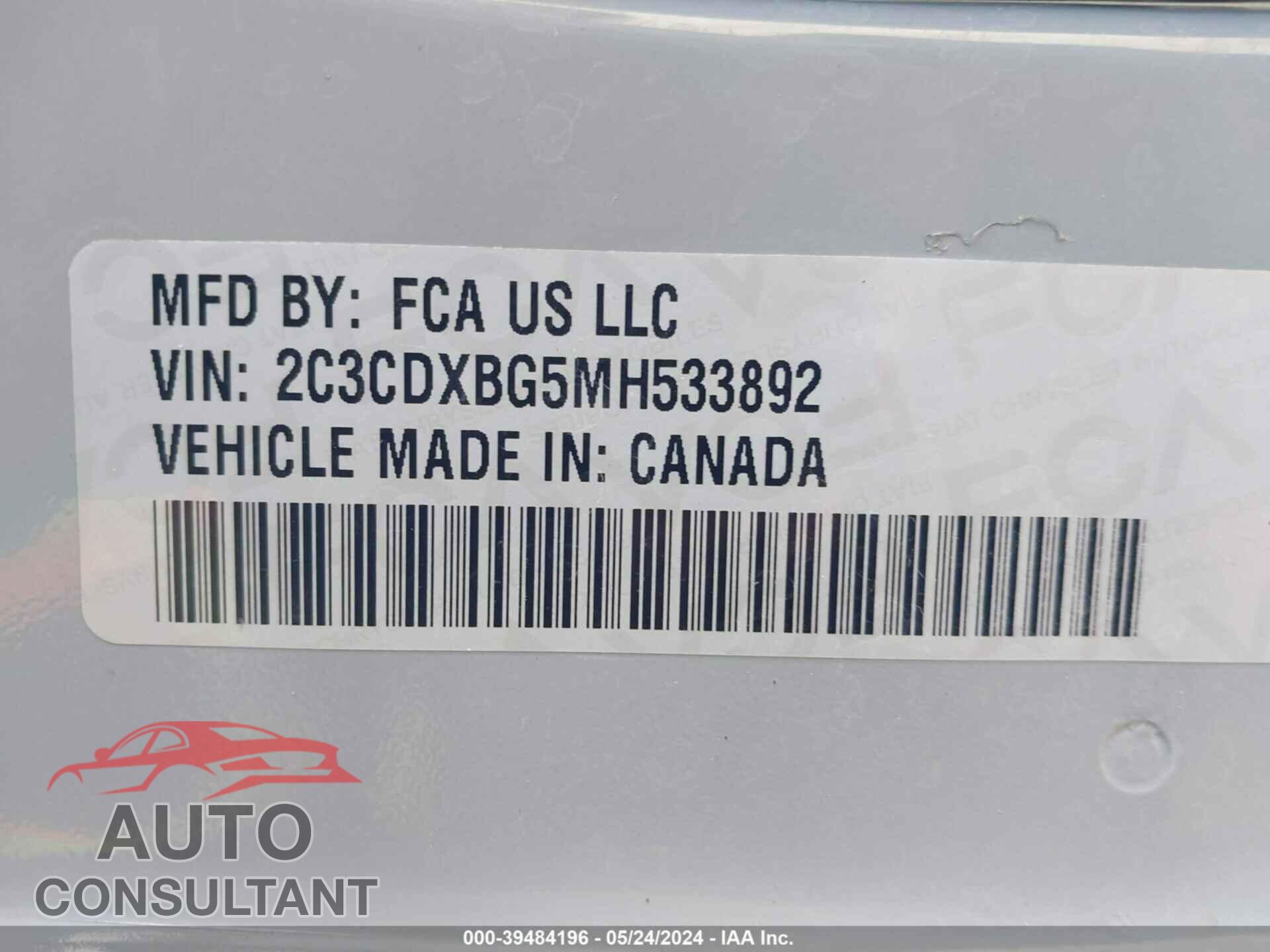 DODGE CHARGER 2021 - 2C3CDXBG5MH533892