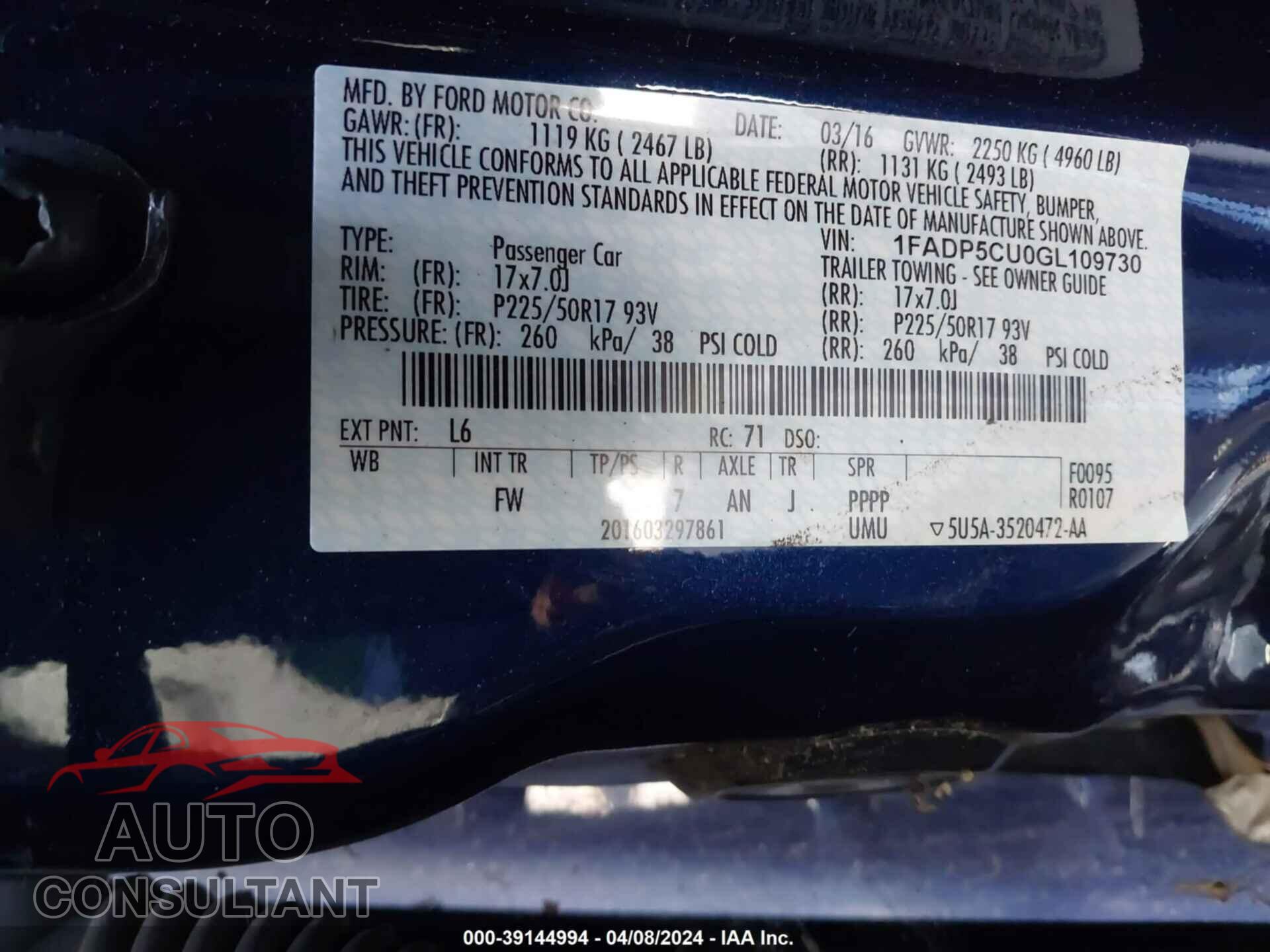 FORD C-MAX 2016 - 1FADP5CU0GL109730