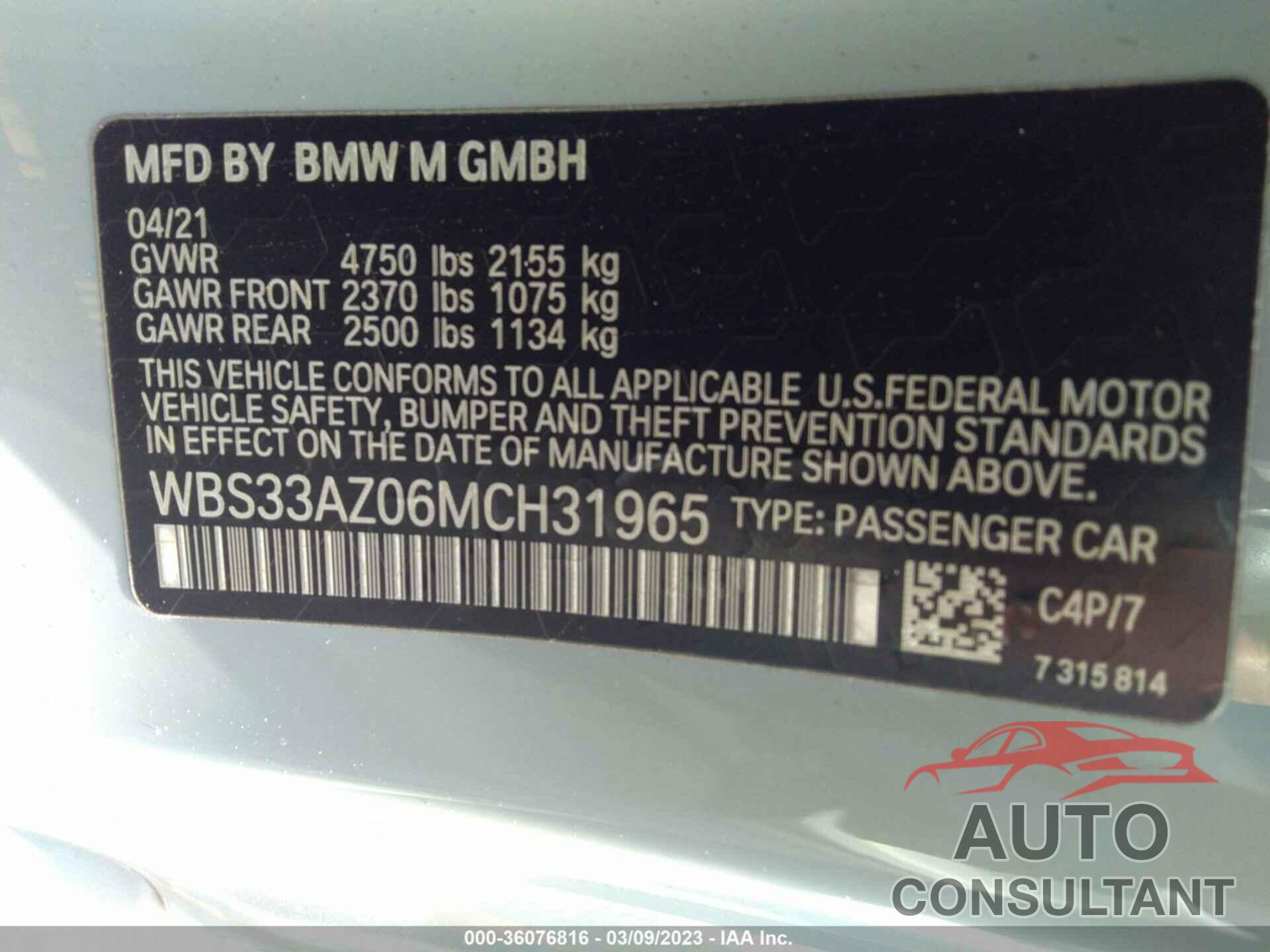 BMW M4 2021 - WBS33AZ06MCH31965