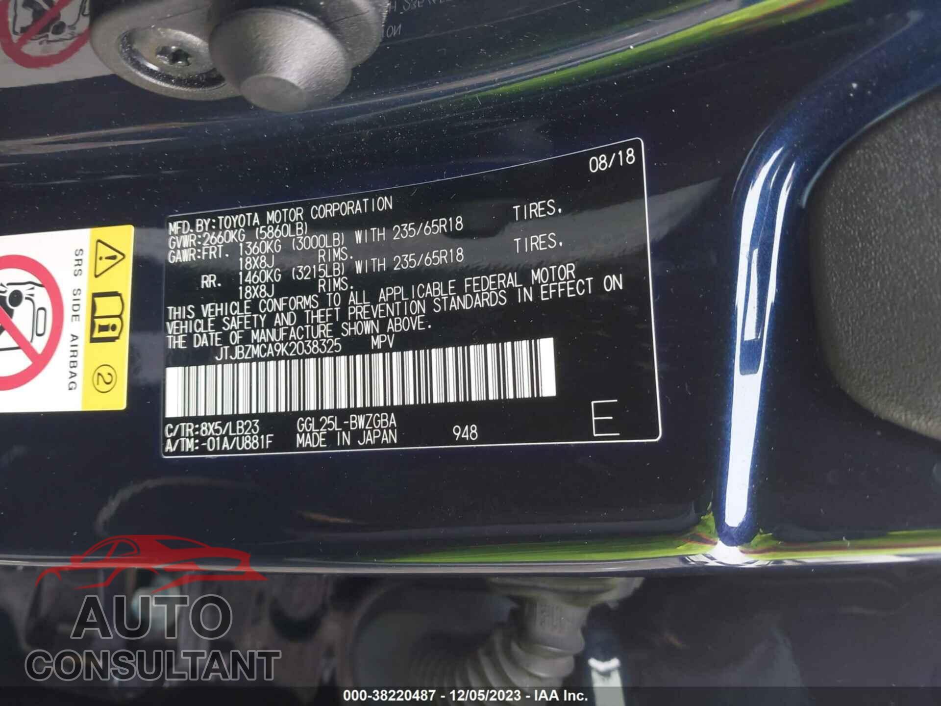 LEXUS RX 2019 - JTJBZMCA9K2038325