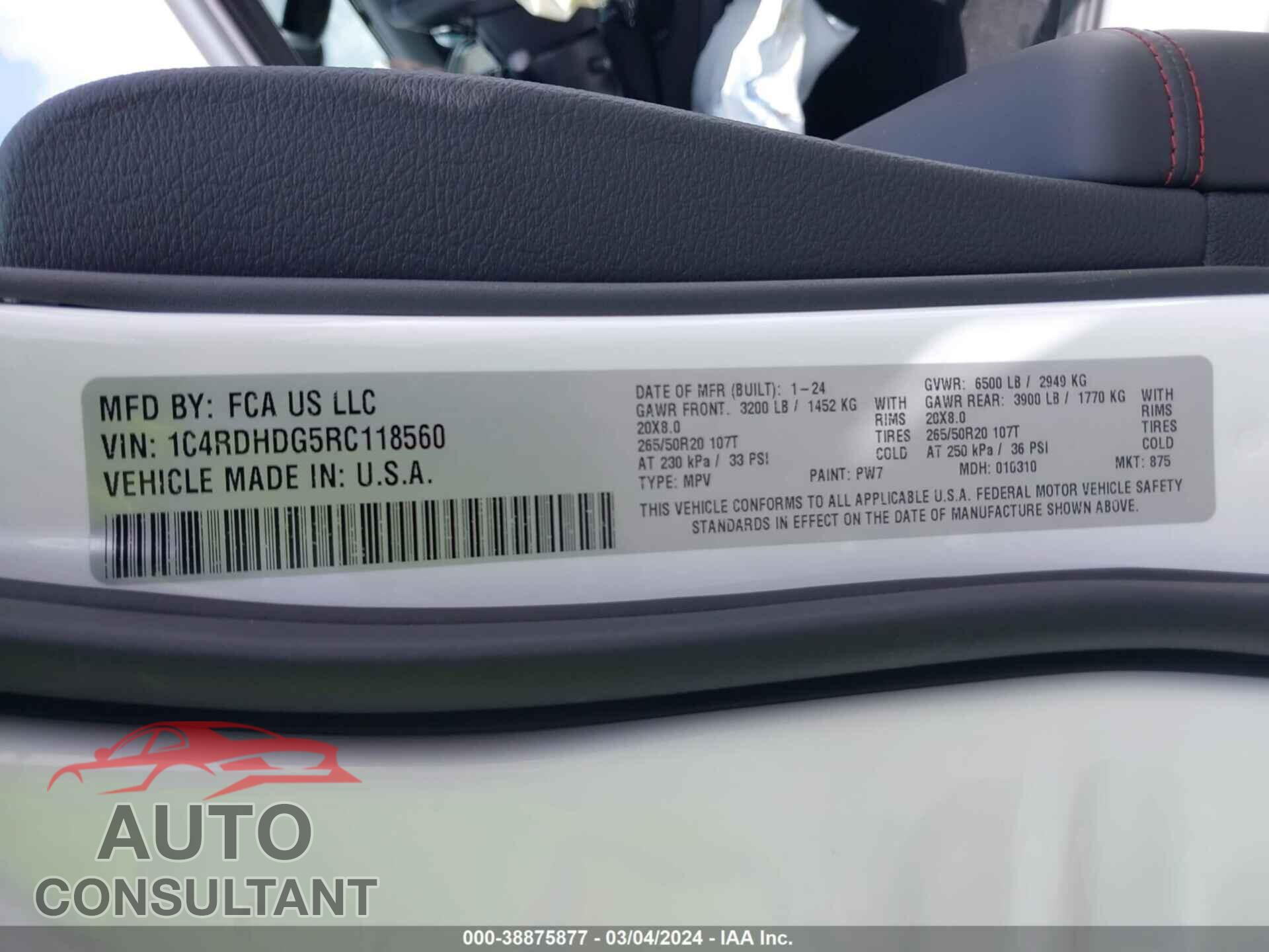 DODGE DURANGO 2024 - 1C4RDHDG5RC118560
