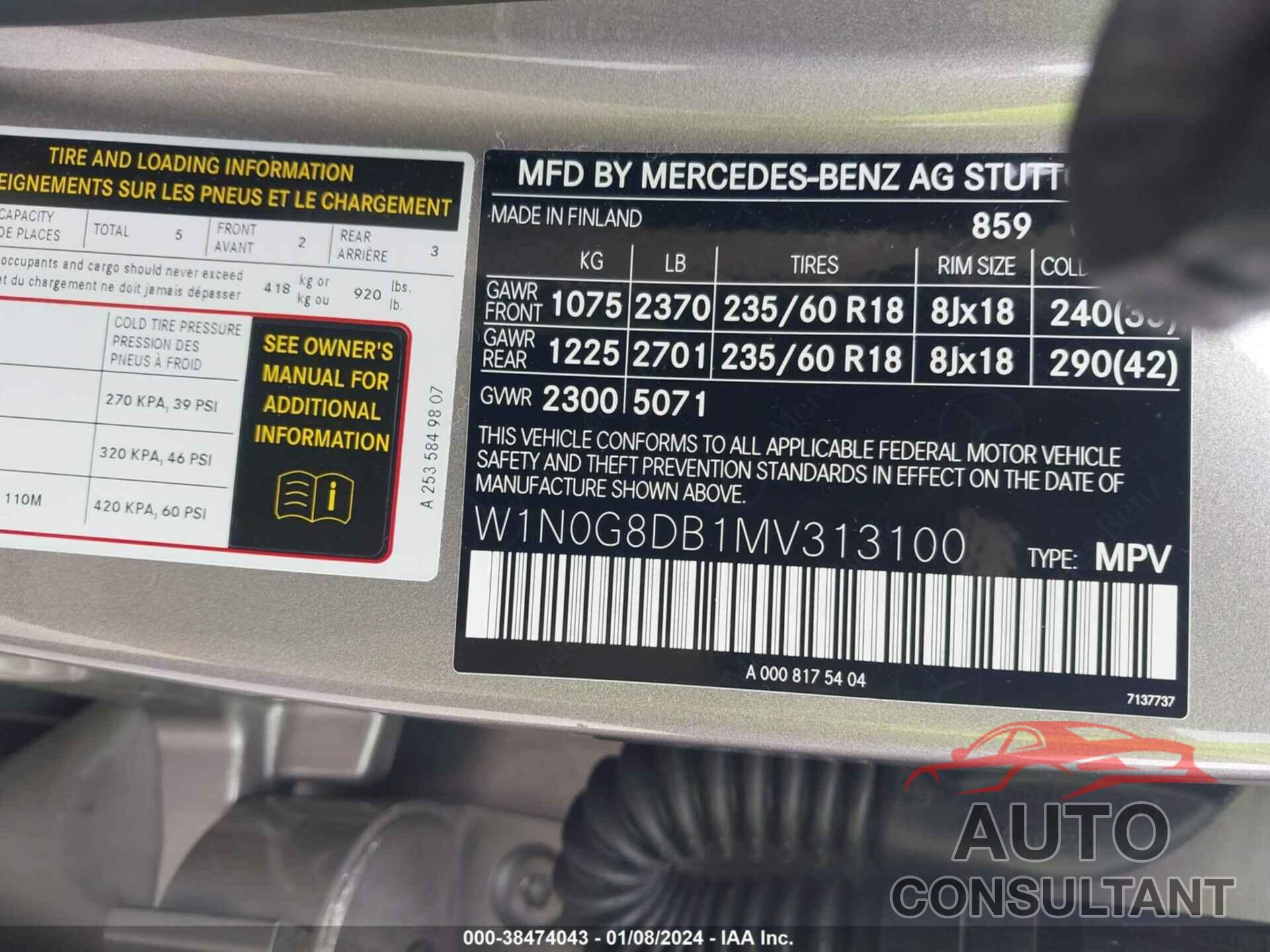 MERCEDES-BENZ GLC 300 2021 - W1N0G8DB1MV313100