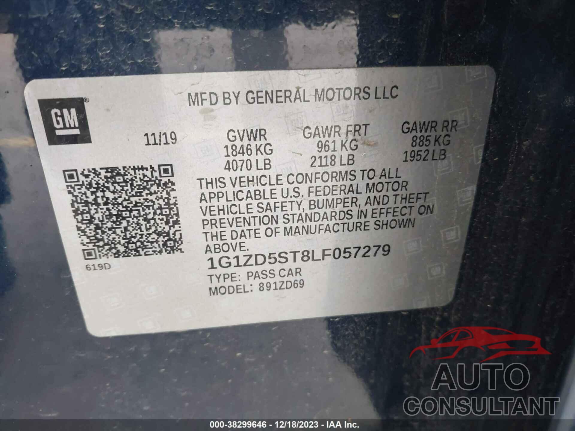 CHEVROLET MALIBU 2020 - 1G1ZD5ST8LF057279