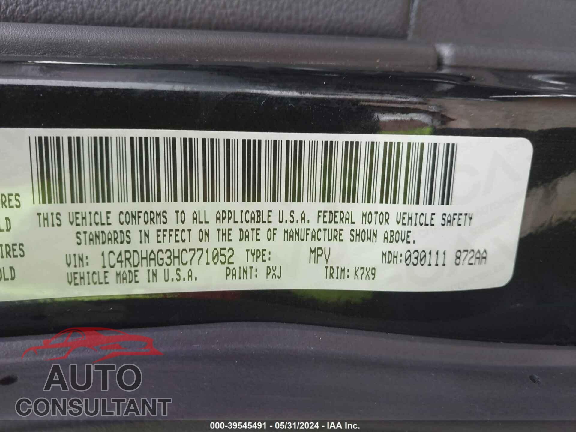 DODGE DURANGO 2017 - 1C4RDHAG3HC771052