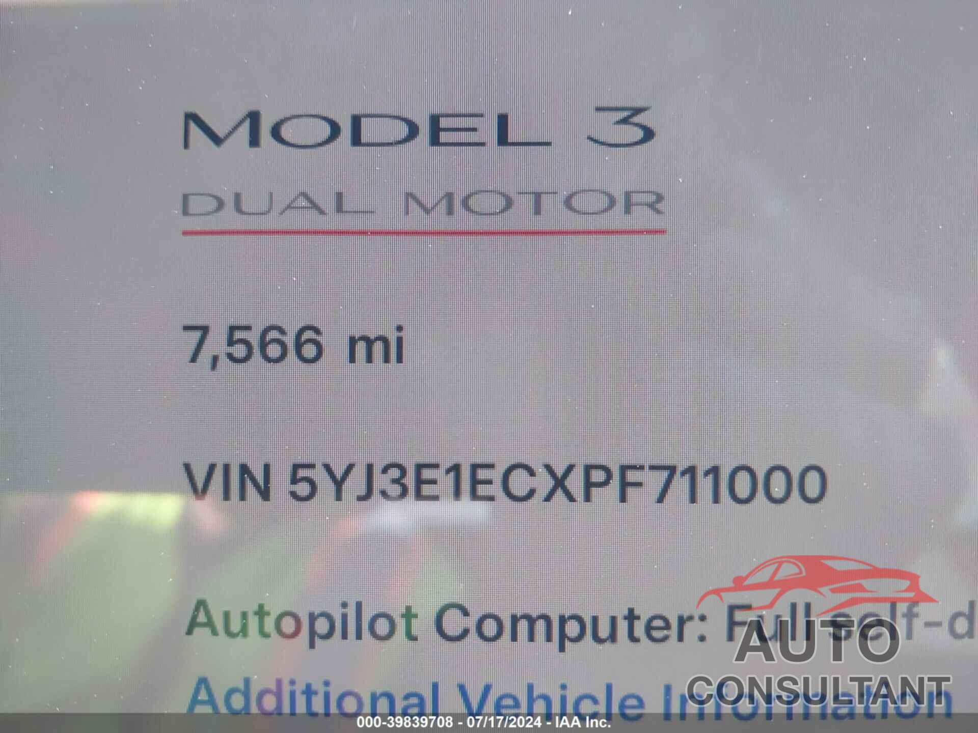 TESLA MODEL 3 2023 - 5YJ3E1ECXPF711000