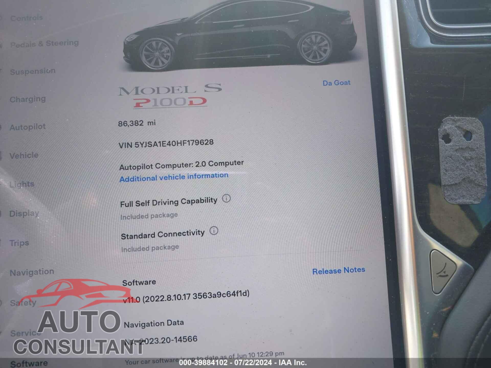TESLA MODEL S 2017 - 5YJSA1E40HF179628