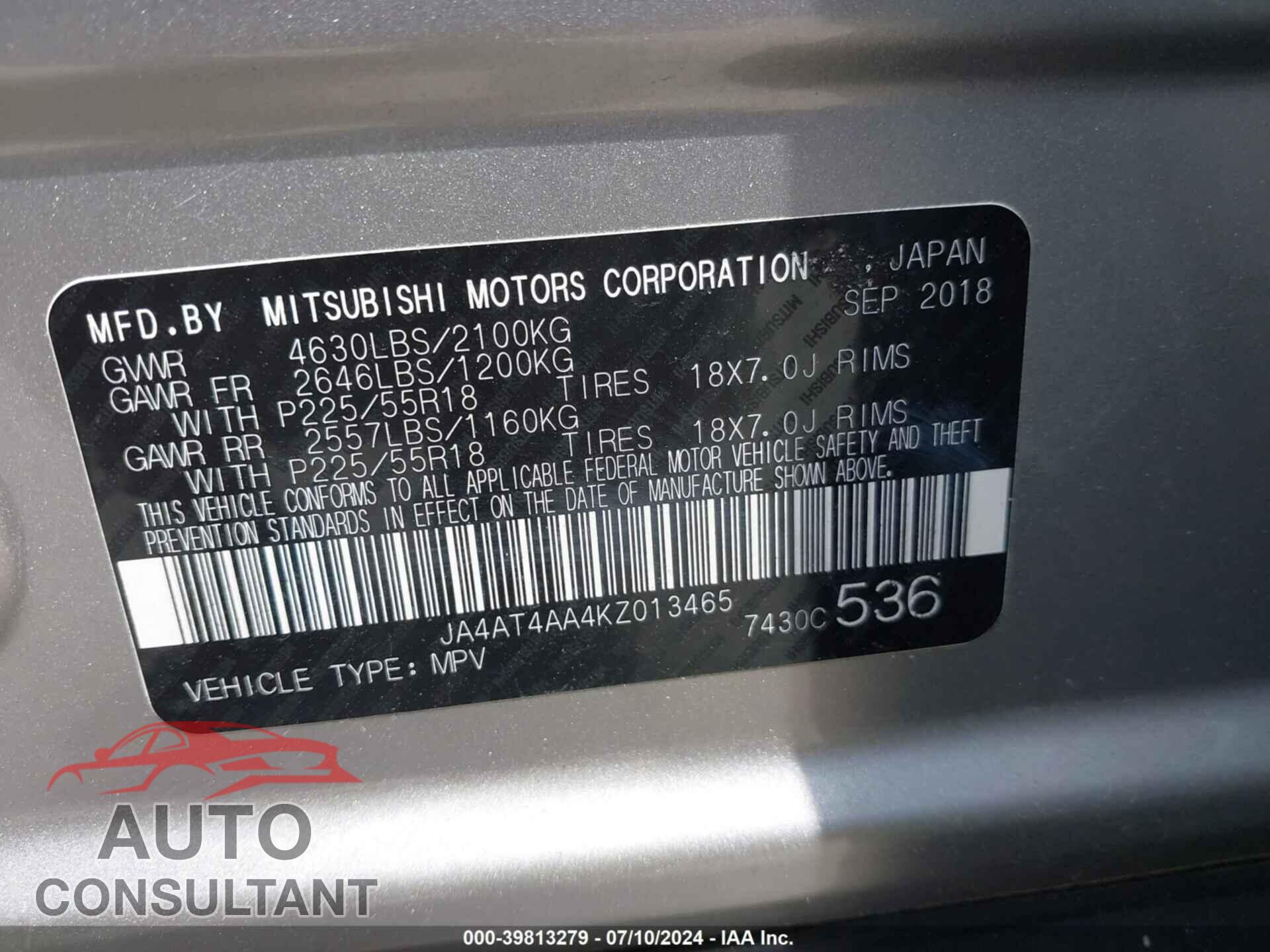 MITSUBISHI ECLIPSE CROSS 2019 - JA4AT4AA4KZ013465