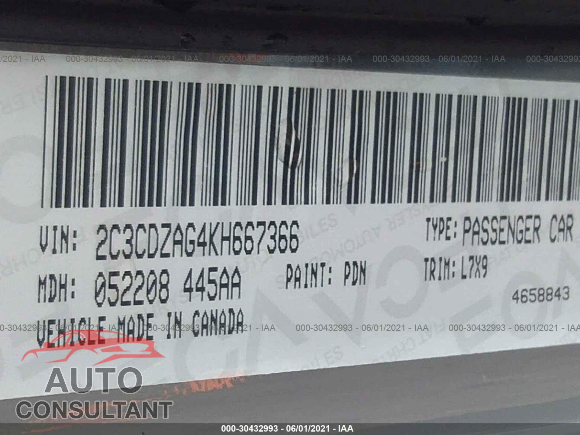 DODGE CHALLENGER 2019 - 2C3CDZAG4KH667366