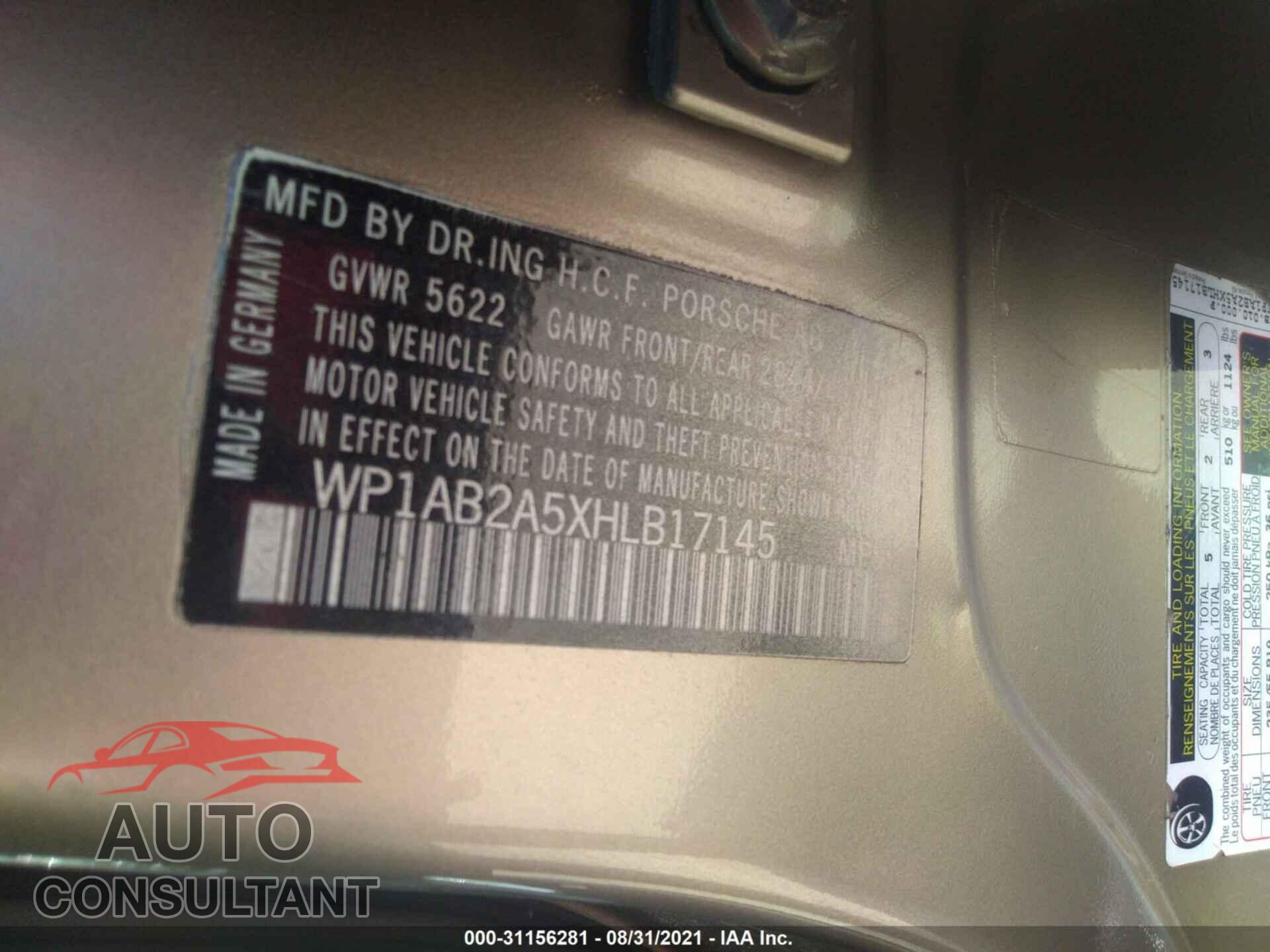 PORSCHE MACAN 2017 - WP1AB2A5XHLB17145