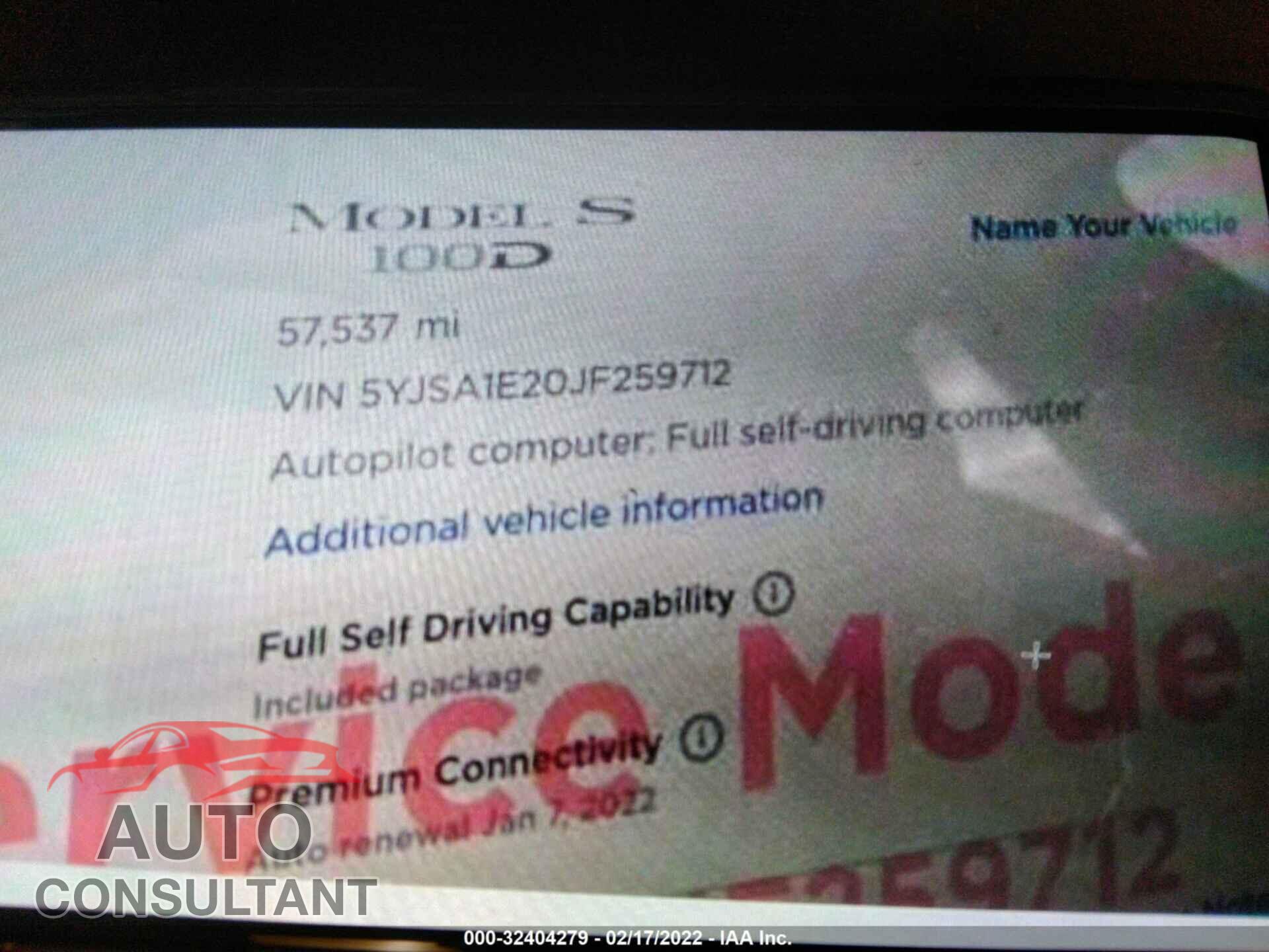 TESLA MODEL S 2018 - 5YJSA1E20JF259712
