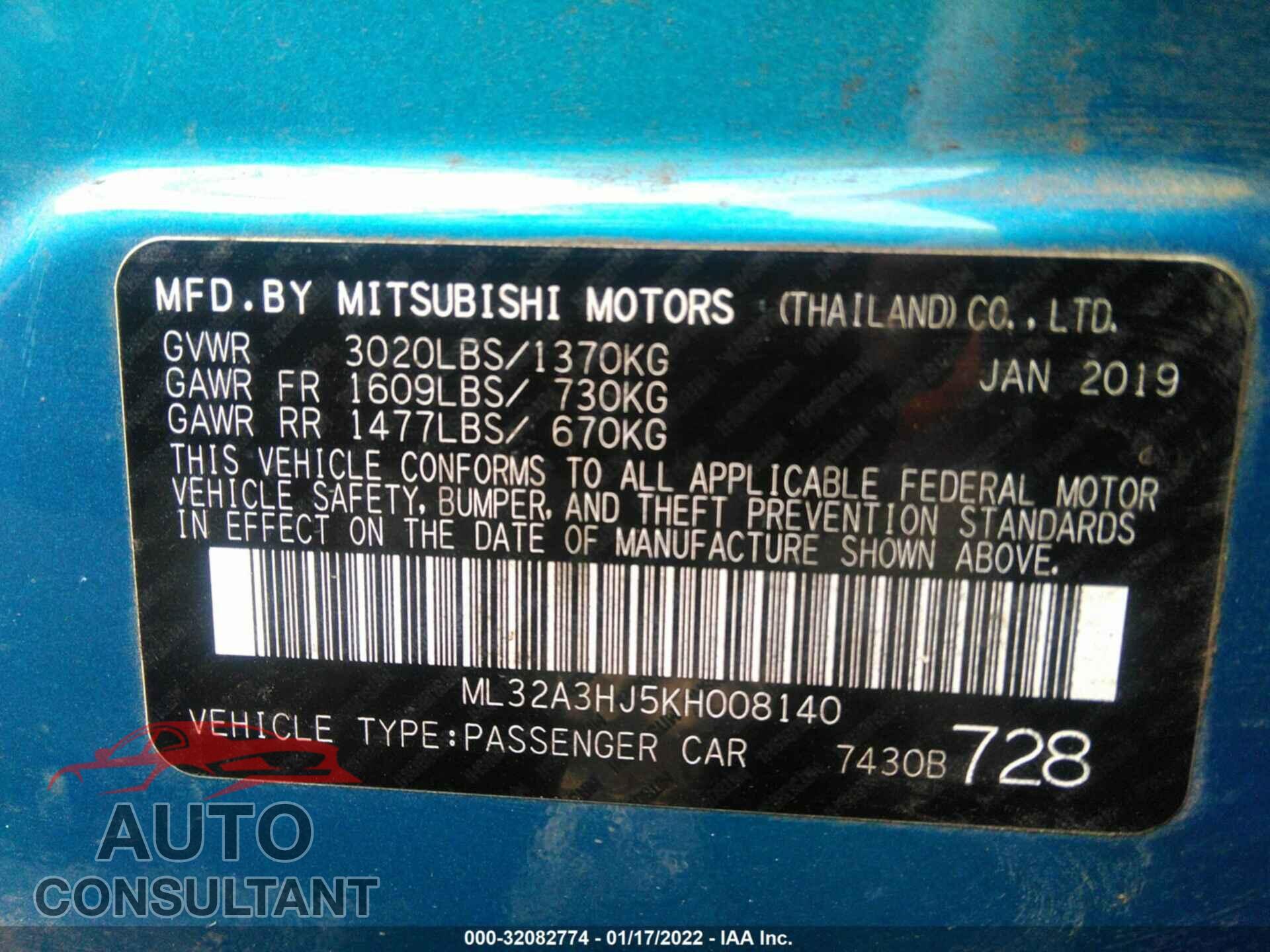 MITSUBISHI MIRAGE 2019 - ML32A3HJ5KH008140