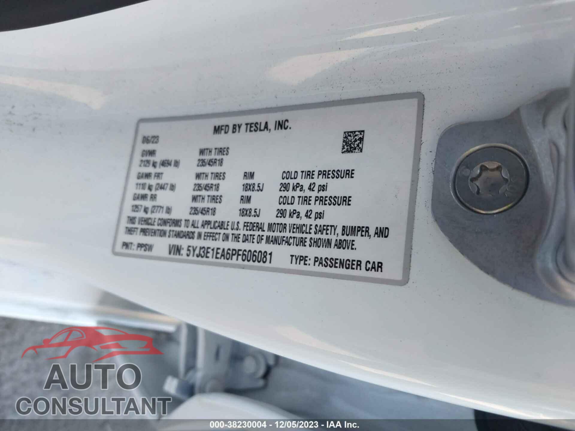 TESLA MODEL 3 2023 - 5YJ3E1EA6PF606081