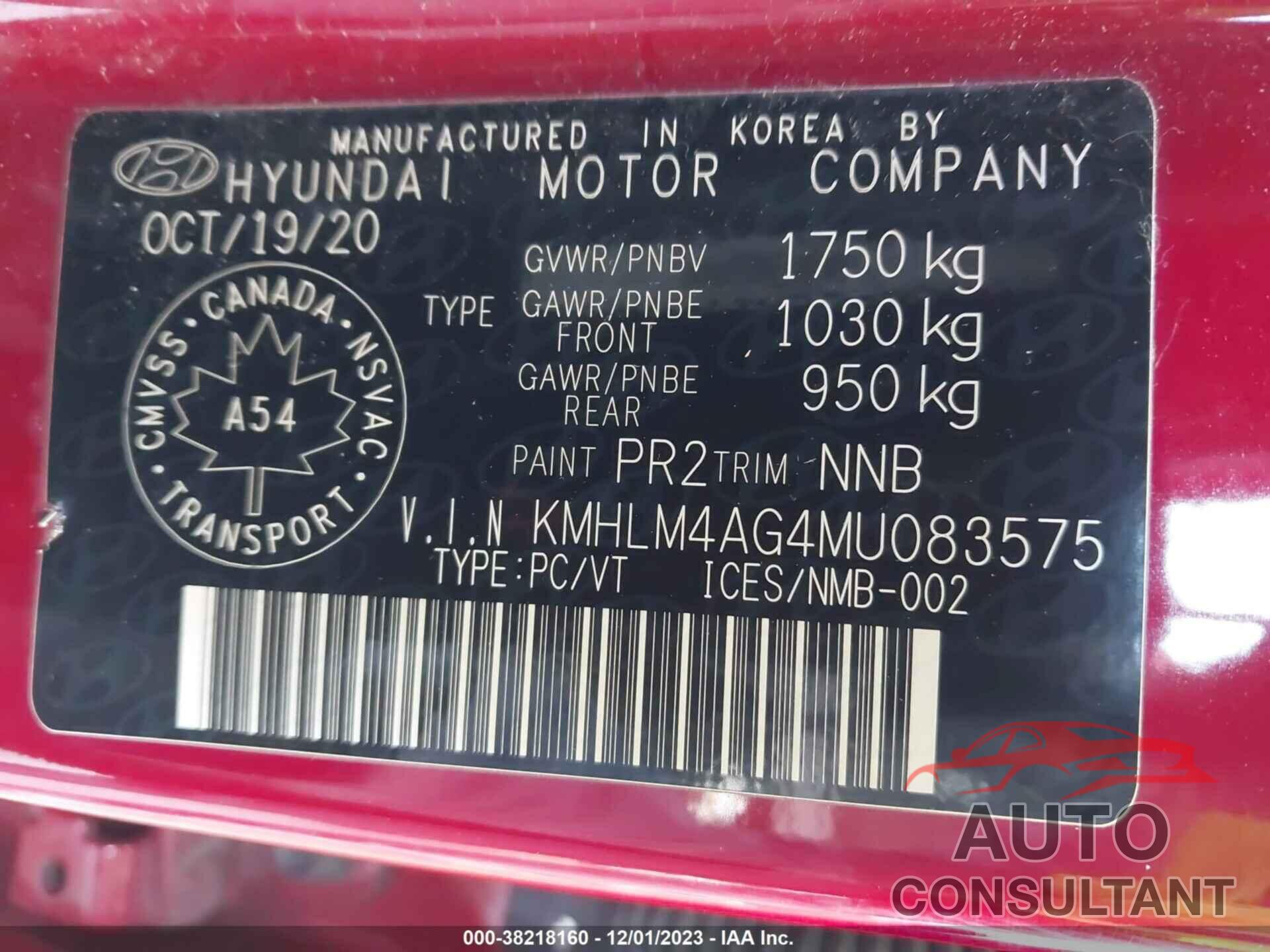 HYUNDAI ELANTRA 2021 - KMHLM4AG4MU083575