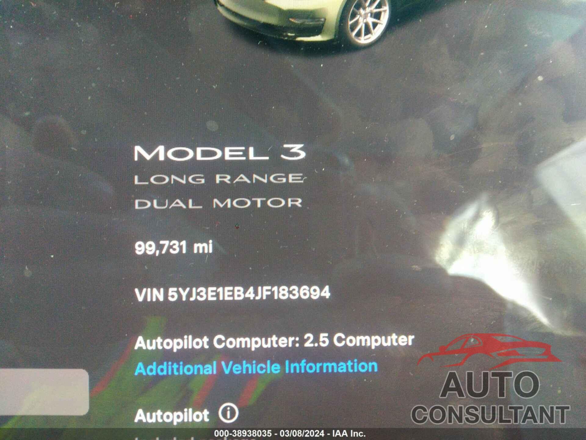 TESLA MODEL 3 2018 - 5YJ3E1EB4JF183694