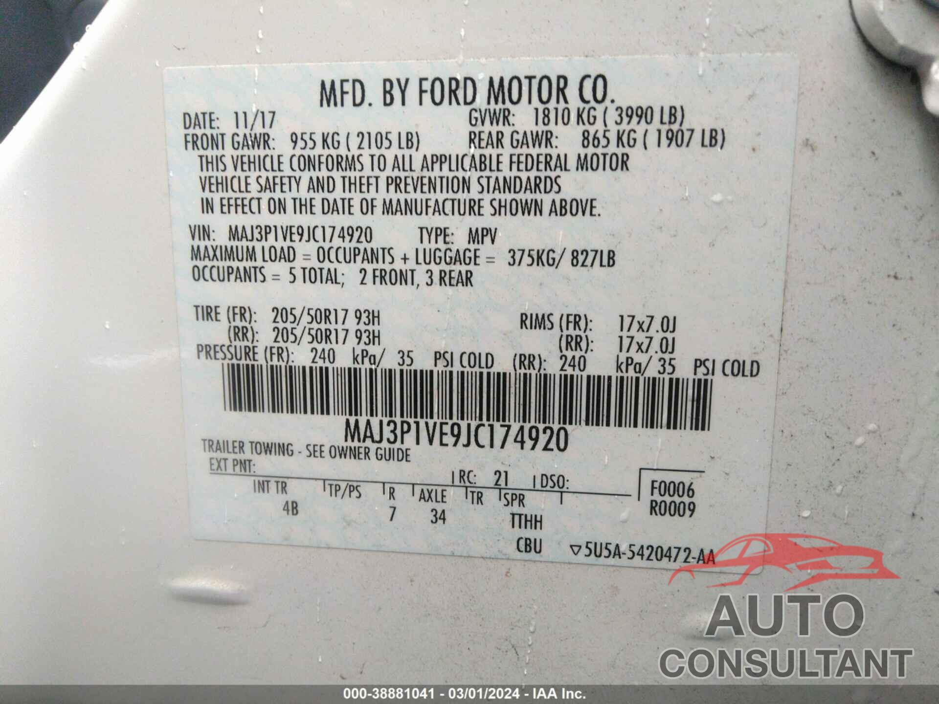 FORD ECOSPORT 2018 - MAJ3P1VE9JC174920