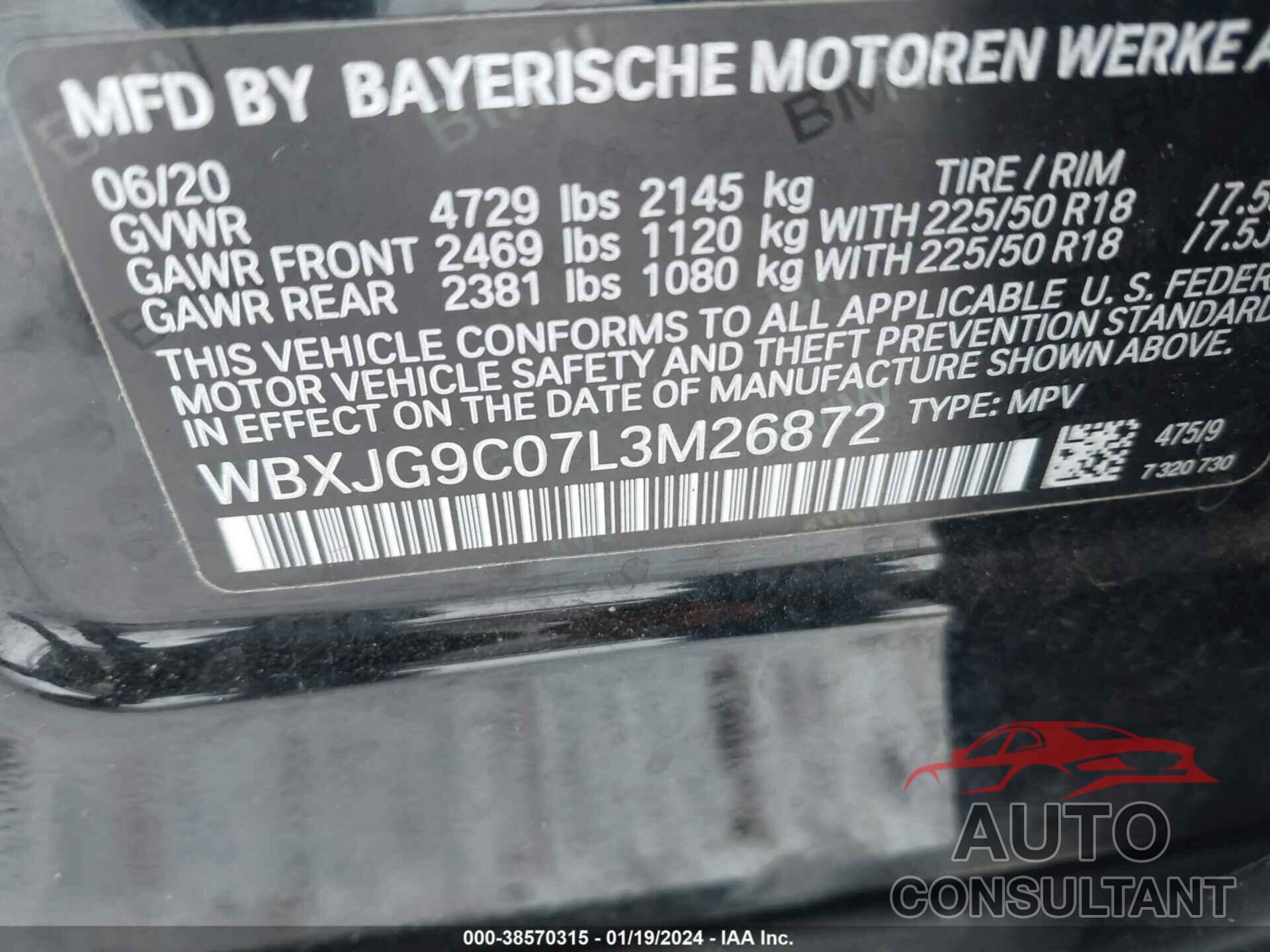 BMW X1 2020 - WBXJG9C07L3M26872