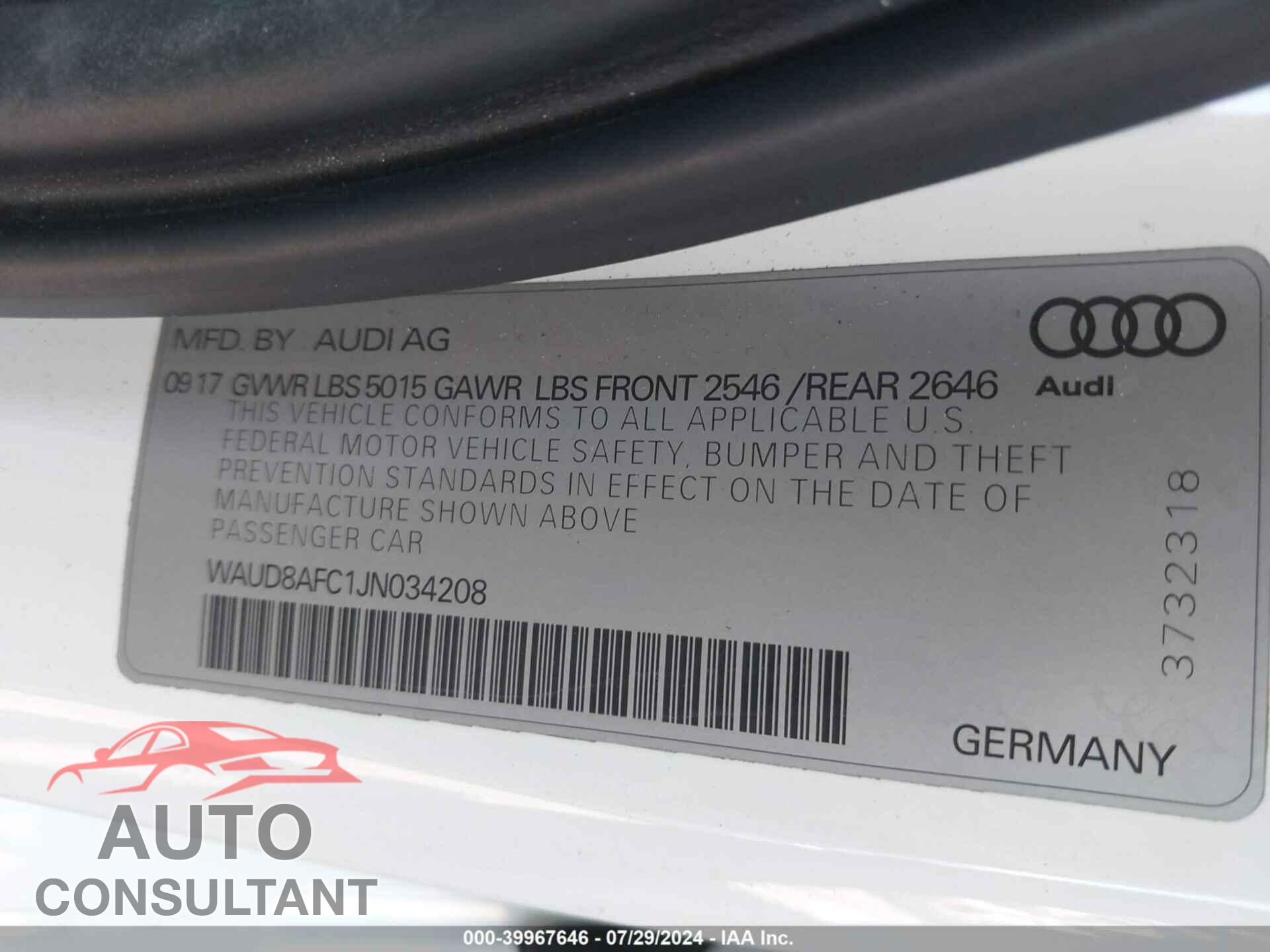 AUDI A6 2018 - WAUD8AFC1JN034208