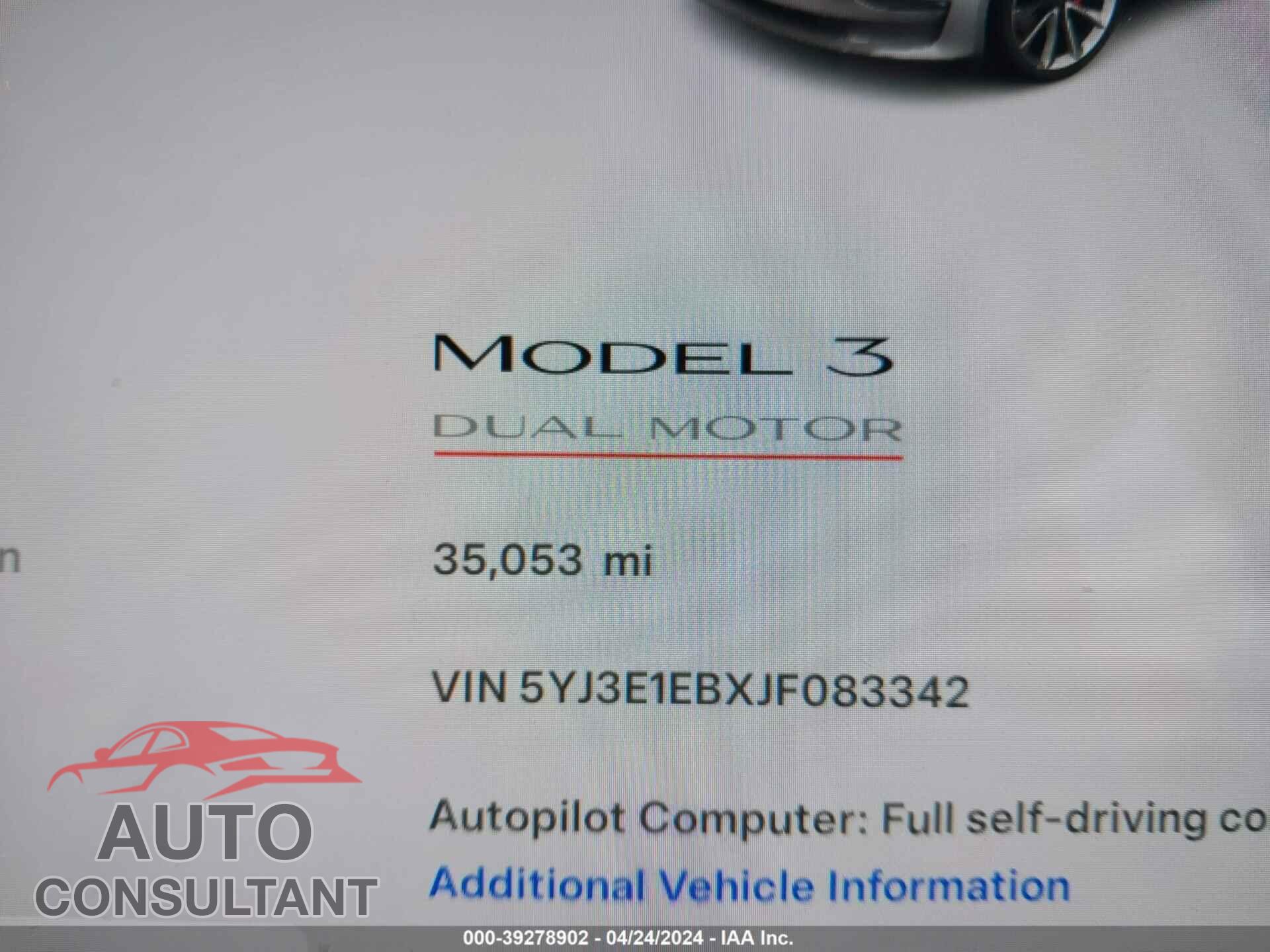 TESLA MODEL 3 2018 - 5YJ3E1EBXJF083342