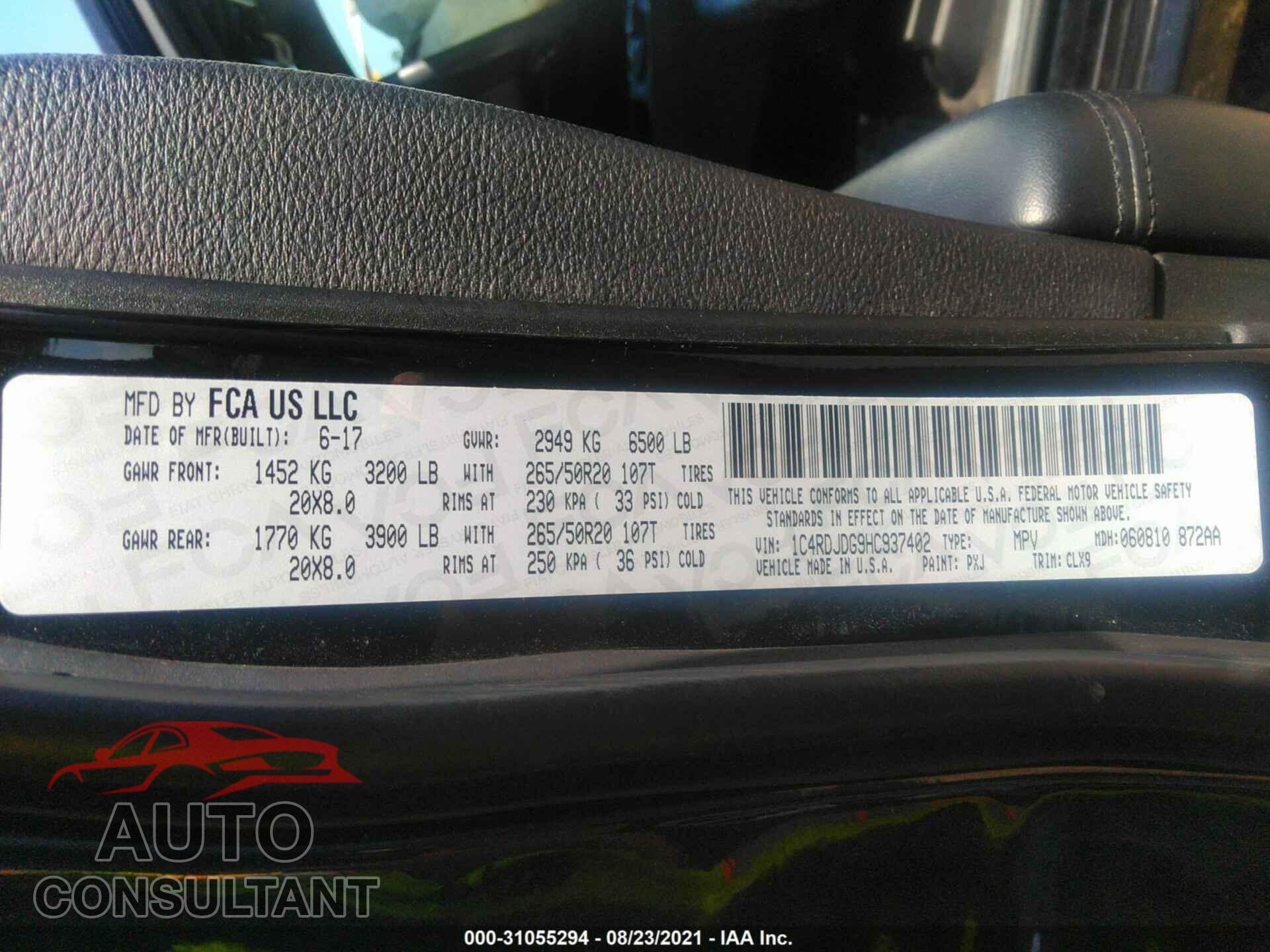 DODGE DURANGO 2017 - 1C4RDJDG9HC937402