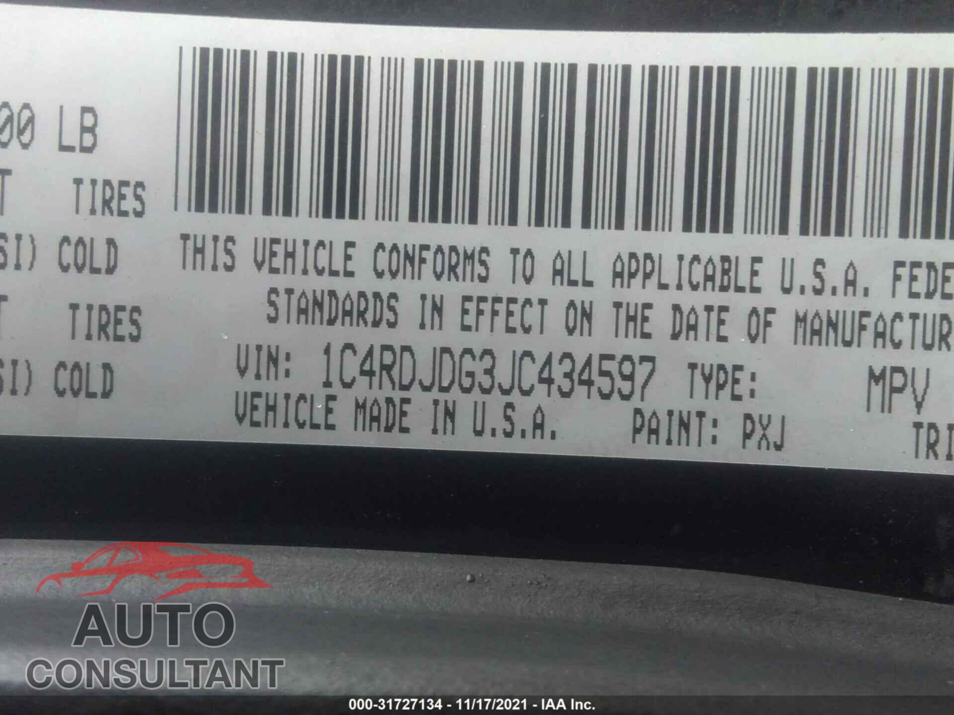 DODGE DURANGO 2018 - 1C4RDJDG3JC434597