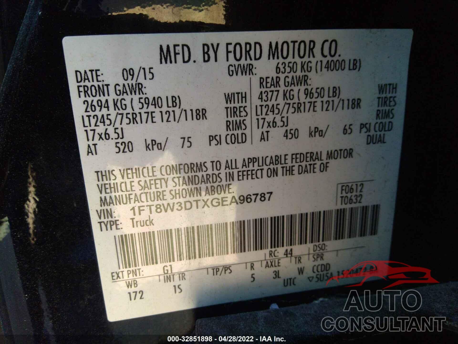 FORD SUPER DUTY F-350 DRW 2016 - 1FT8W3DTXGEA96787