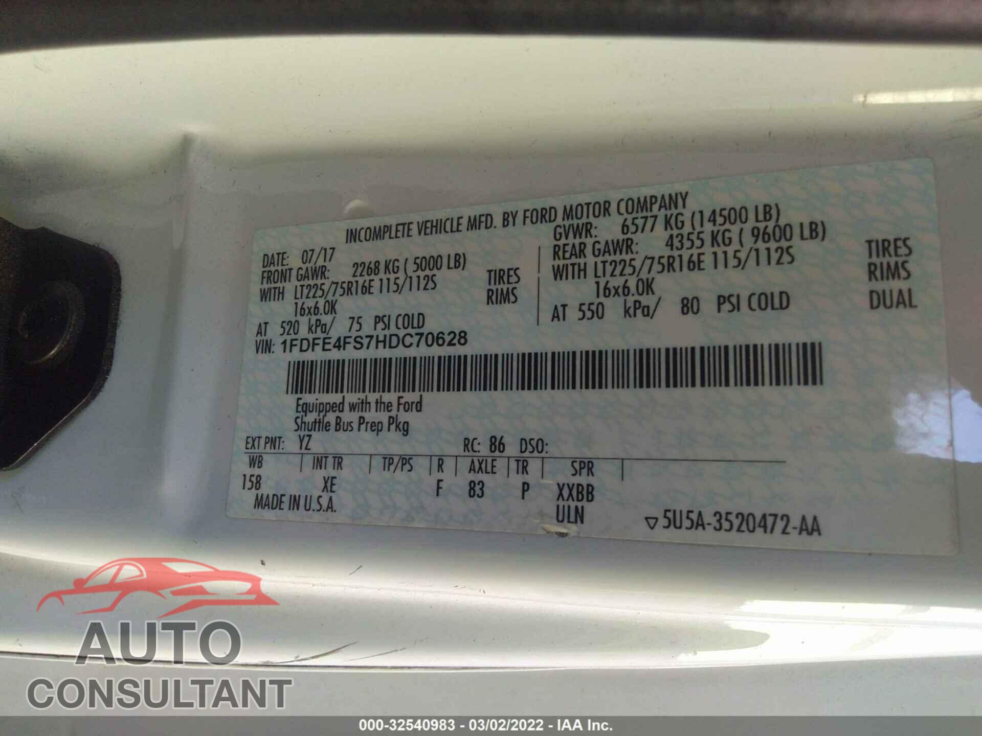 FORD E SERIES 2017 - 1FDFE4FS7HDC70628