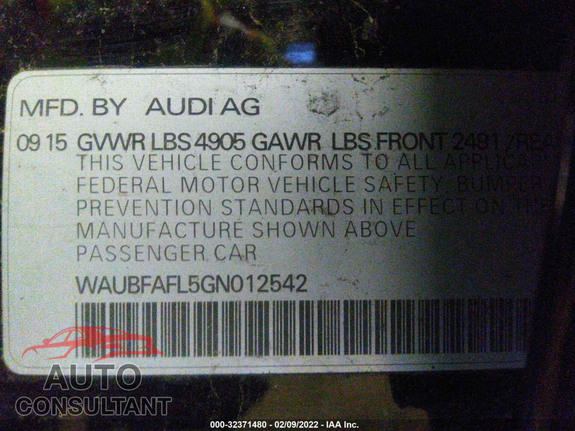AUDI A4 2016 - WAUBFAFL5GN012542