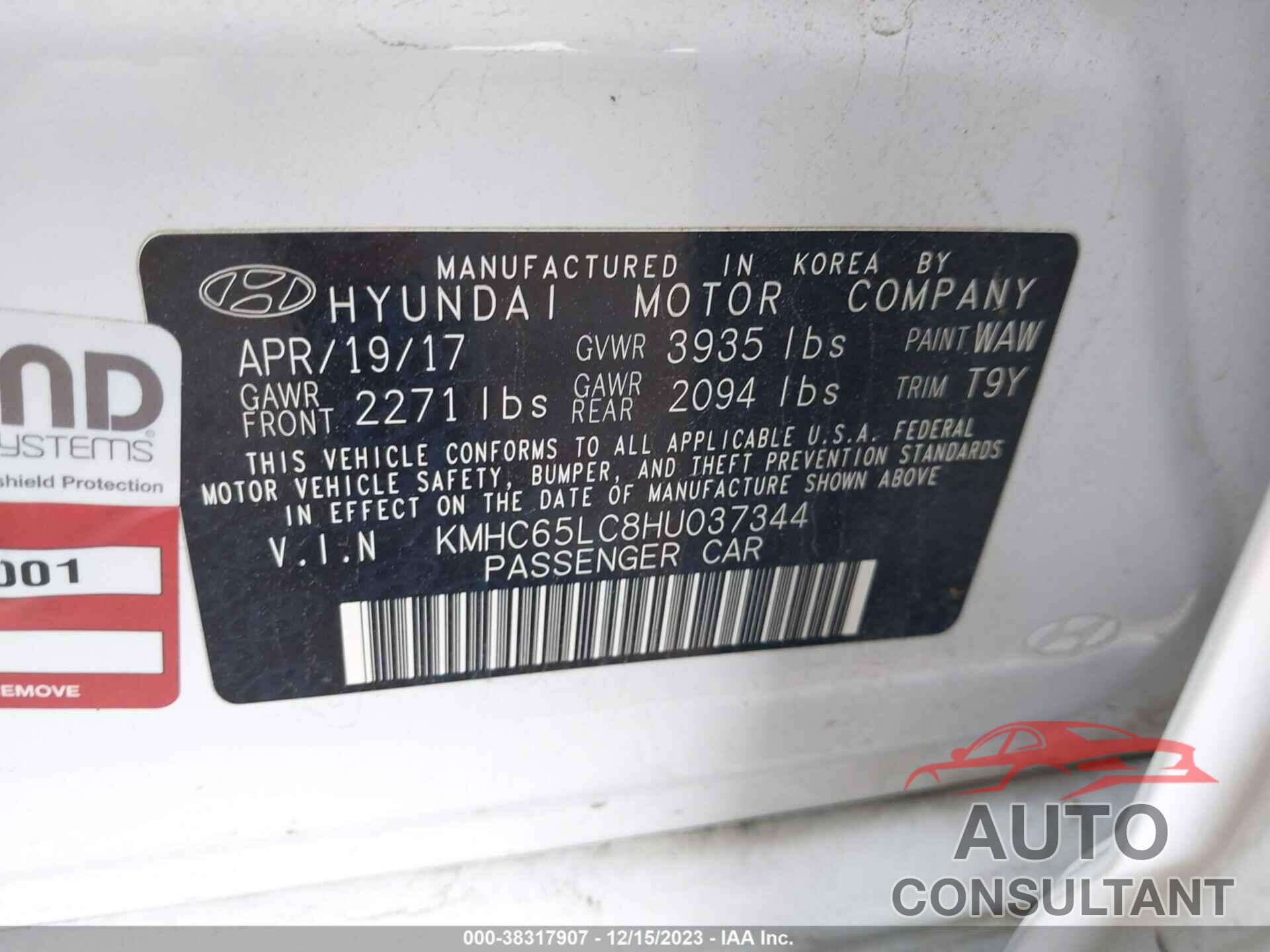 HYUNDAI IONIQ 2017 - KMHC65LC8HU037344