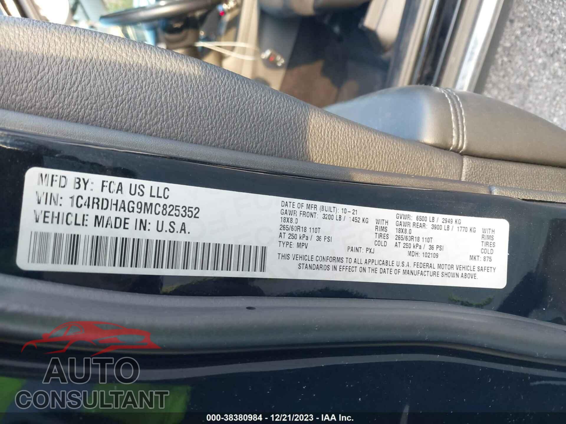 DODGE DURANGO 2021 - 1C4RDHAG9MC825352
