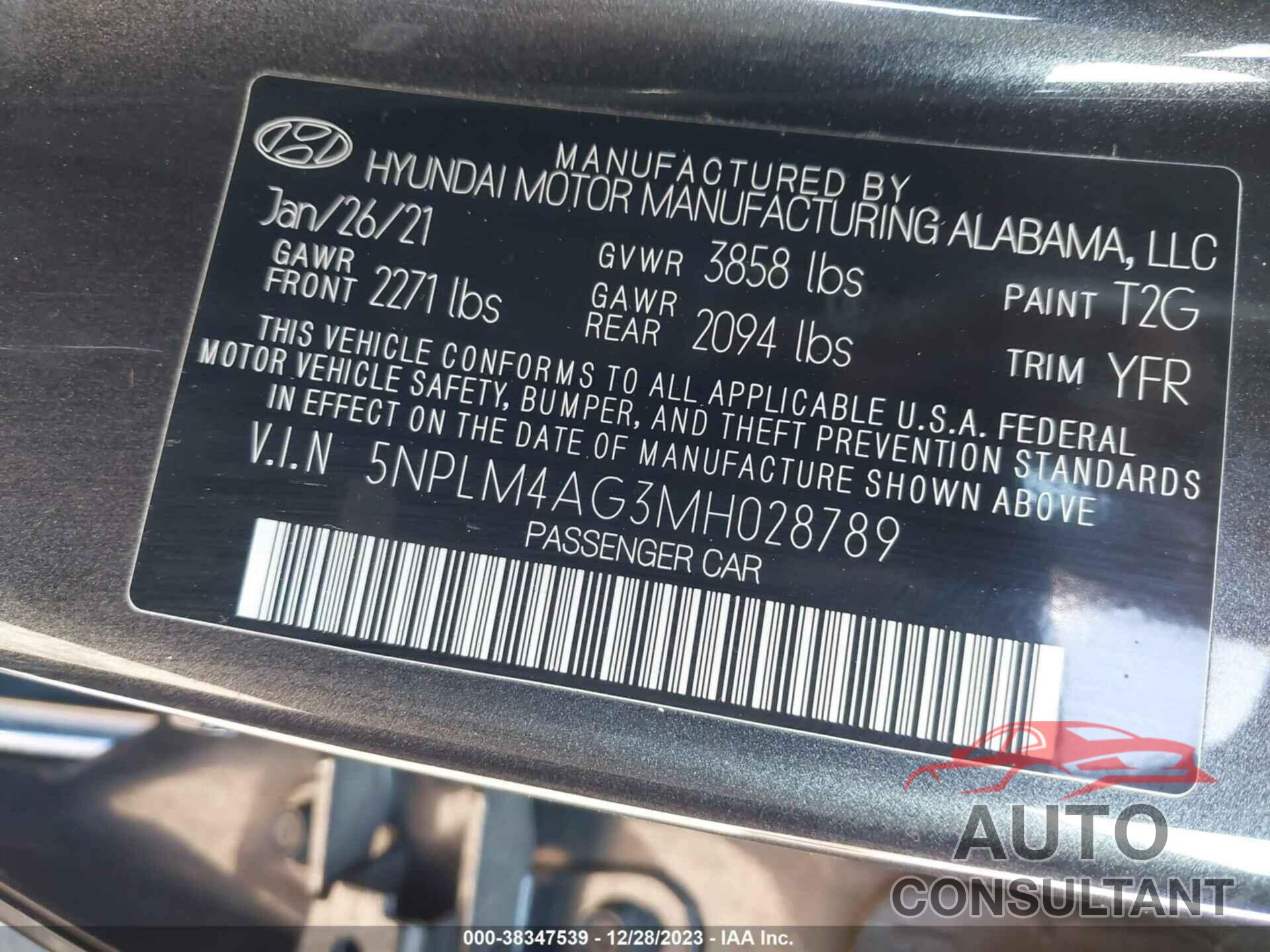 HYUNDAI ELANTRA 2021 - 5NPLM4AG3MH028789