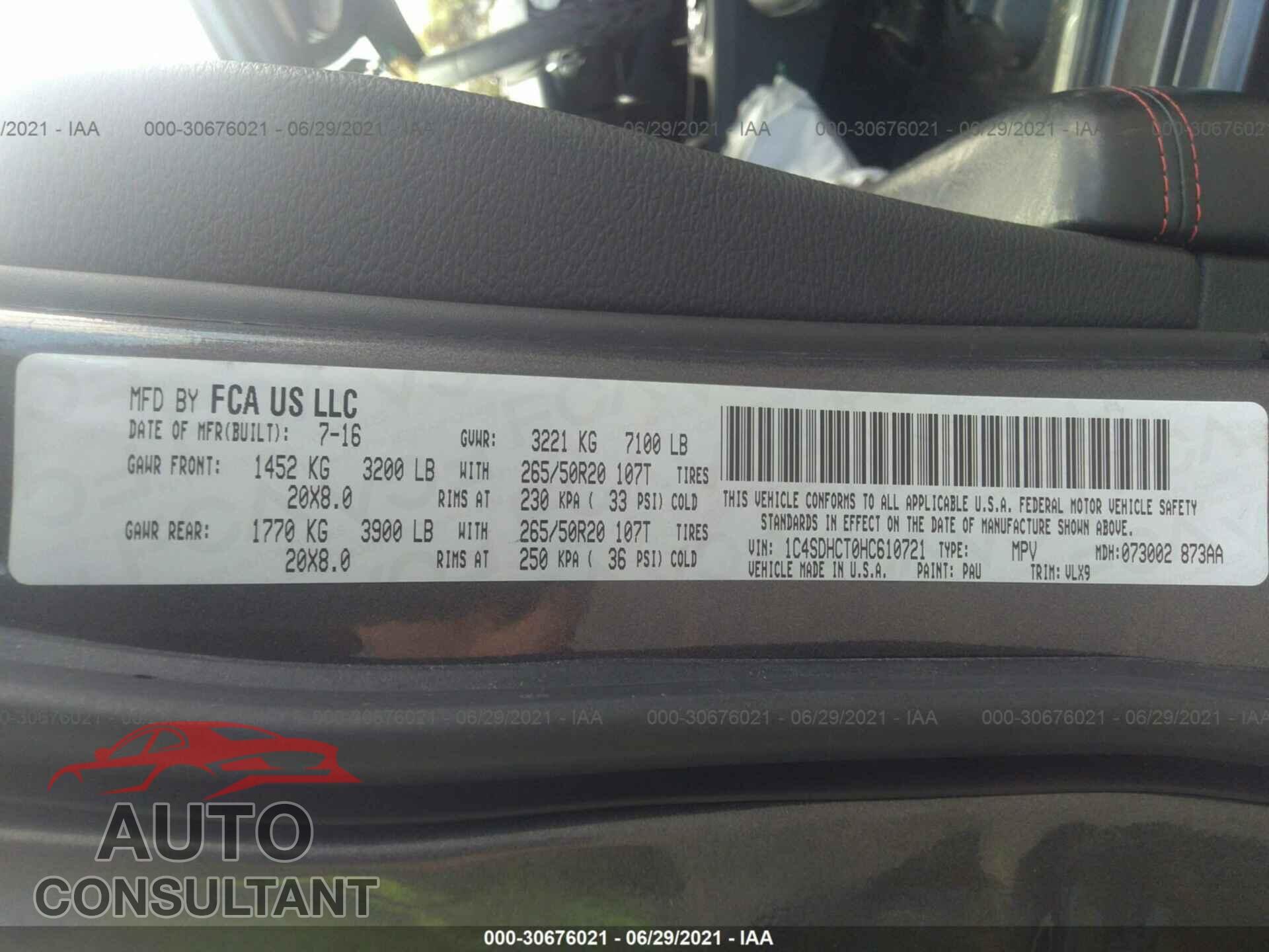DODGE DURANGO 2017 - 1C4SDHCT0HC610721
