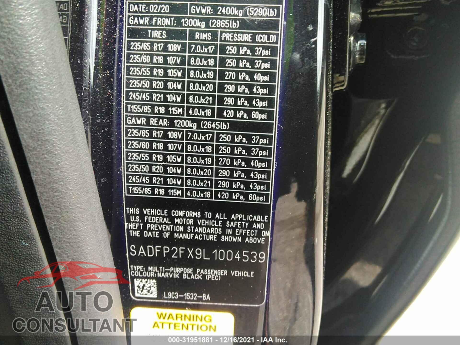 JAGUAR E-PACE 2020 - SADFP2FX9L1004539