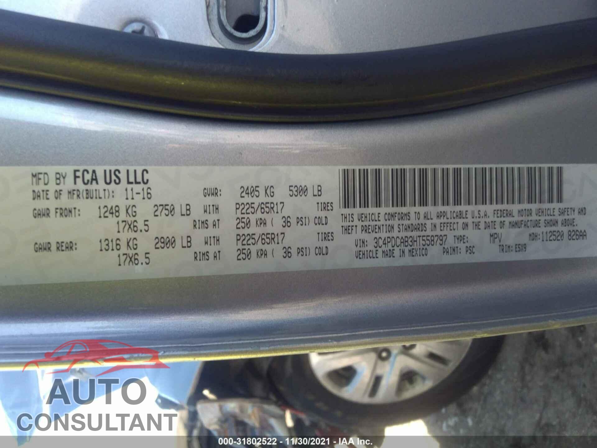 DODGE JOURNEY 2017 - 3C4PDCAB3HT558797