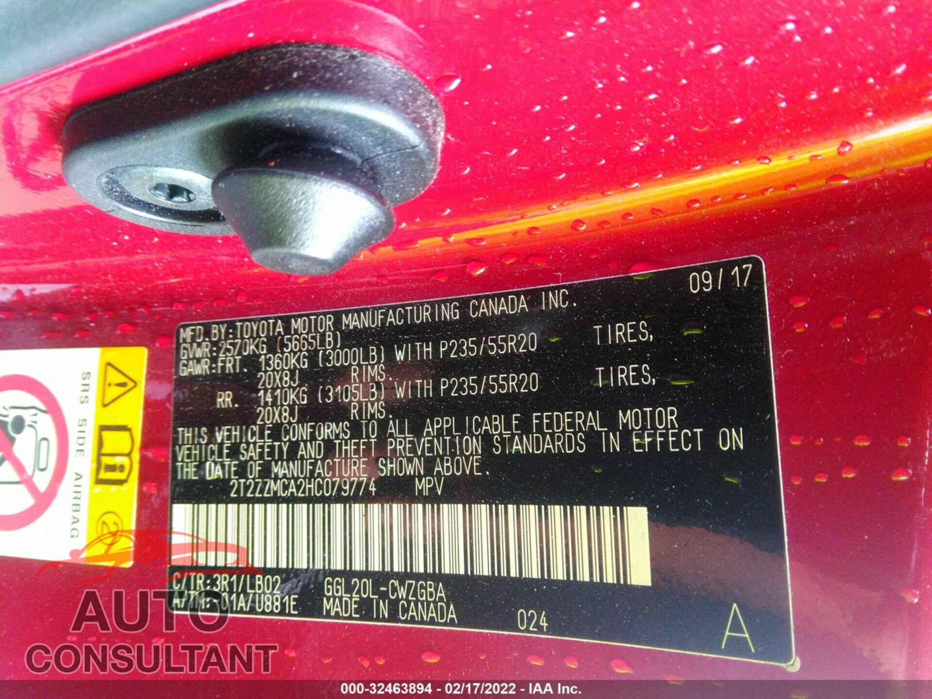LEXUS RX 2017 - 2T2ZZMCA2HC079774