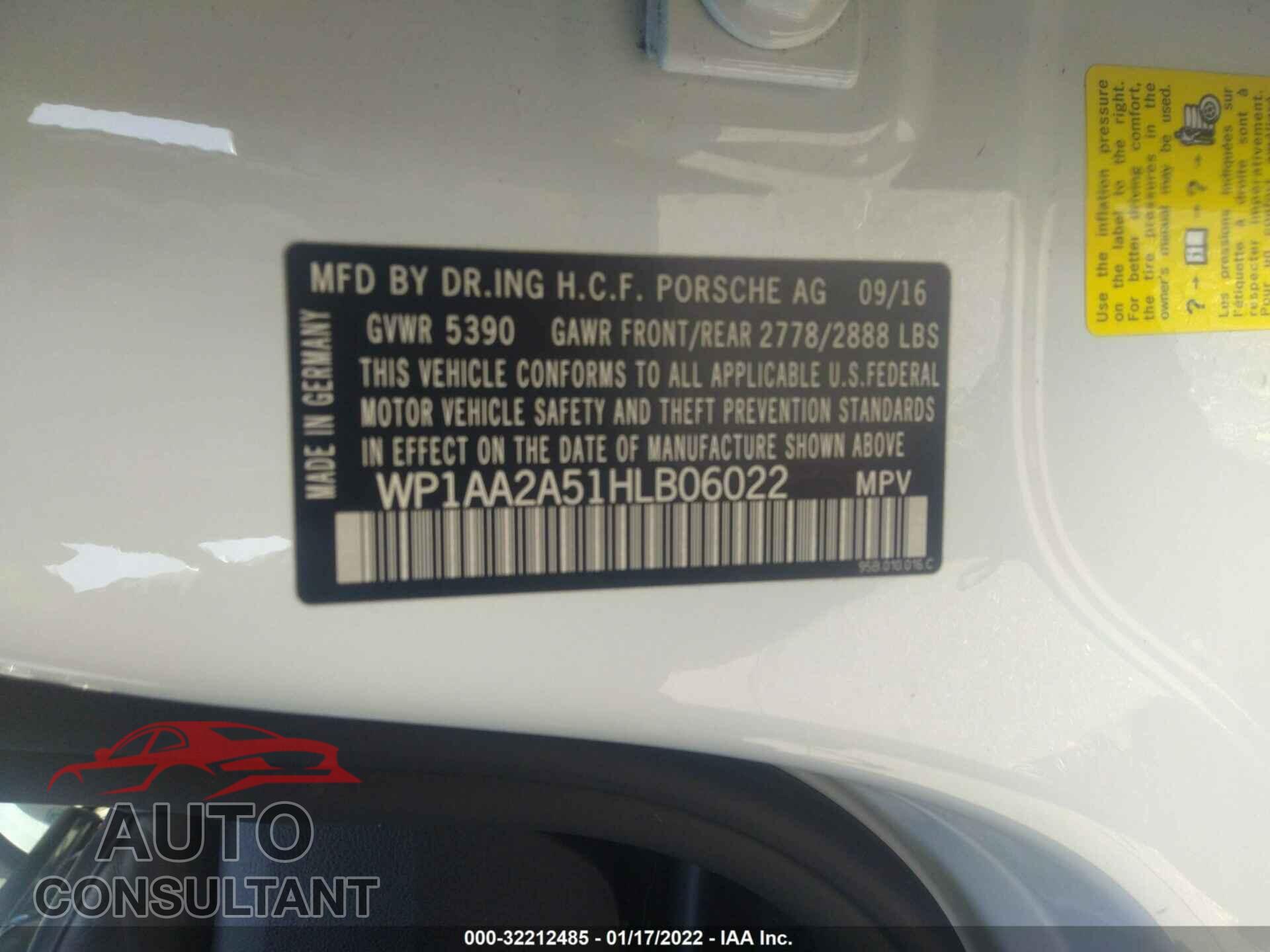PORSCHE MACAN 2017 - WP1AA2A51HLB06022