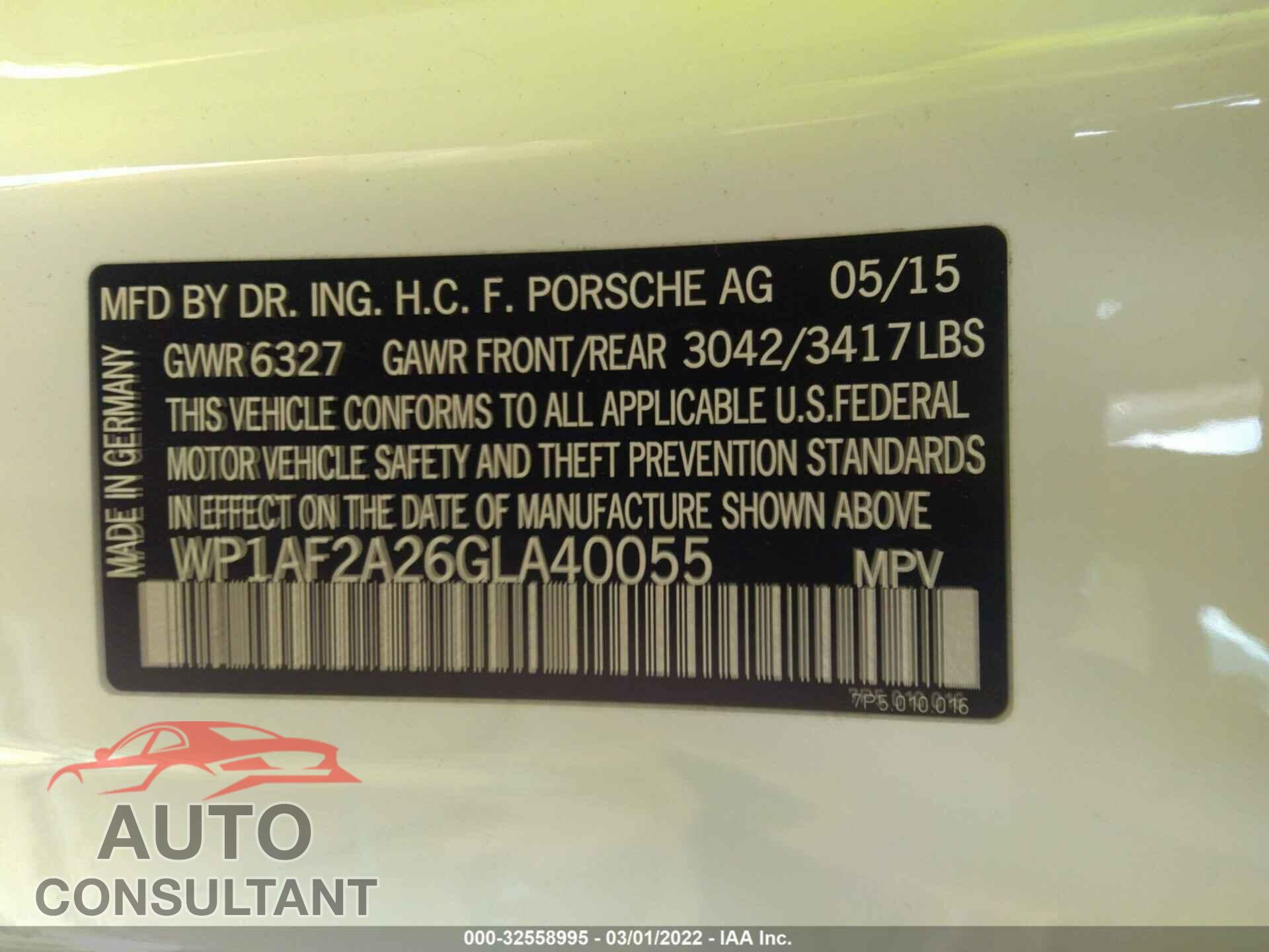 PORSCHE CAYENNE 2016 - WP1AF2A26GLA40055