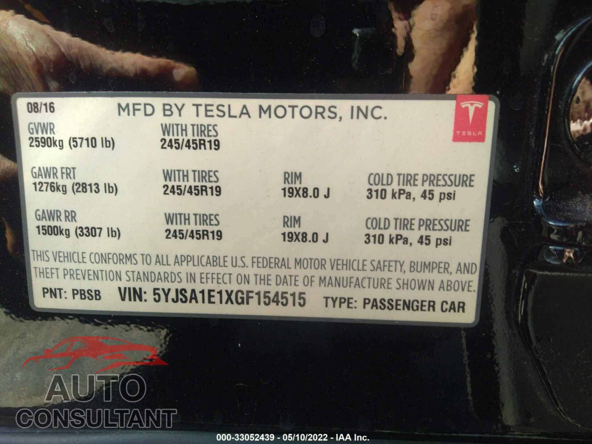 TESLA MODEL S 2016 - 5YJSA1E1XGF154515