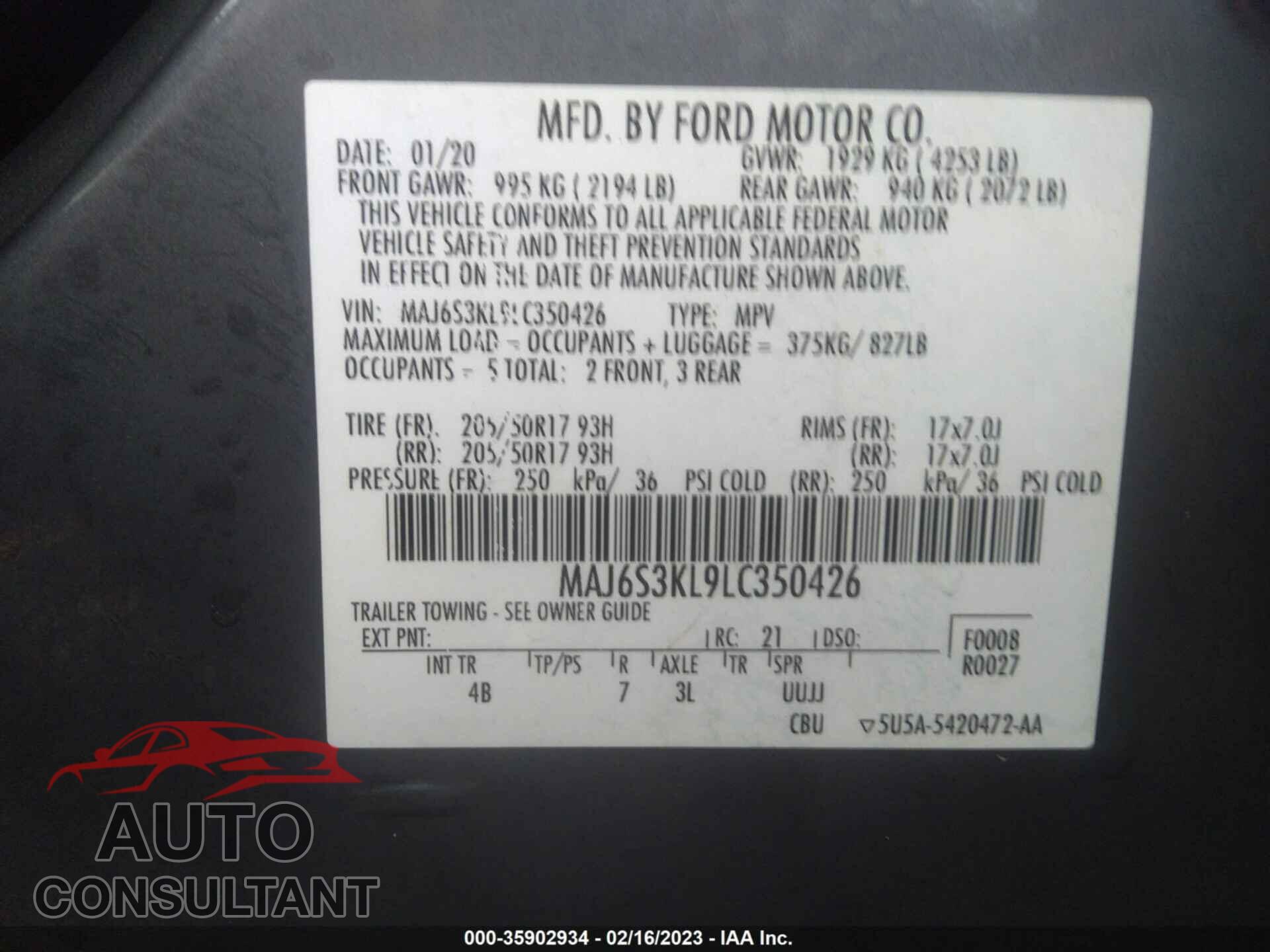 FORD ECOSPORT 2020 - MAJ6S3KL9LC350426