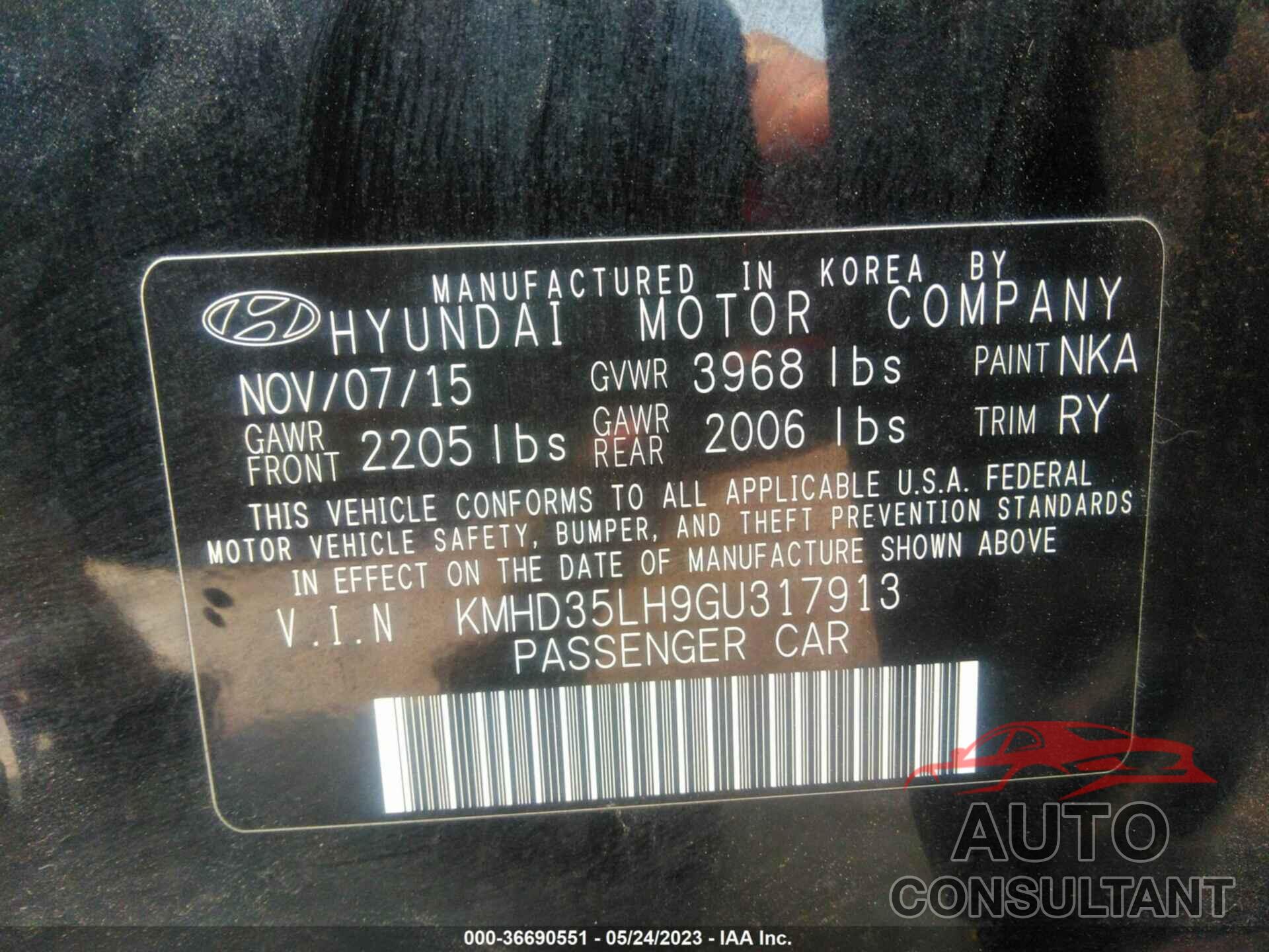 HYUNDAI ELANTRA GT 2016 - KMHD35LH9GU317913