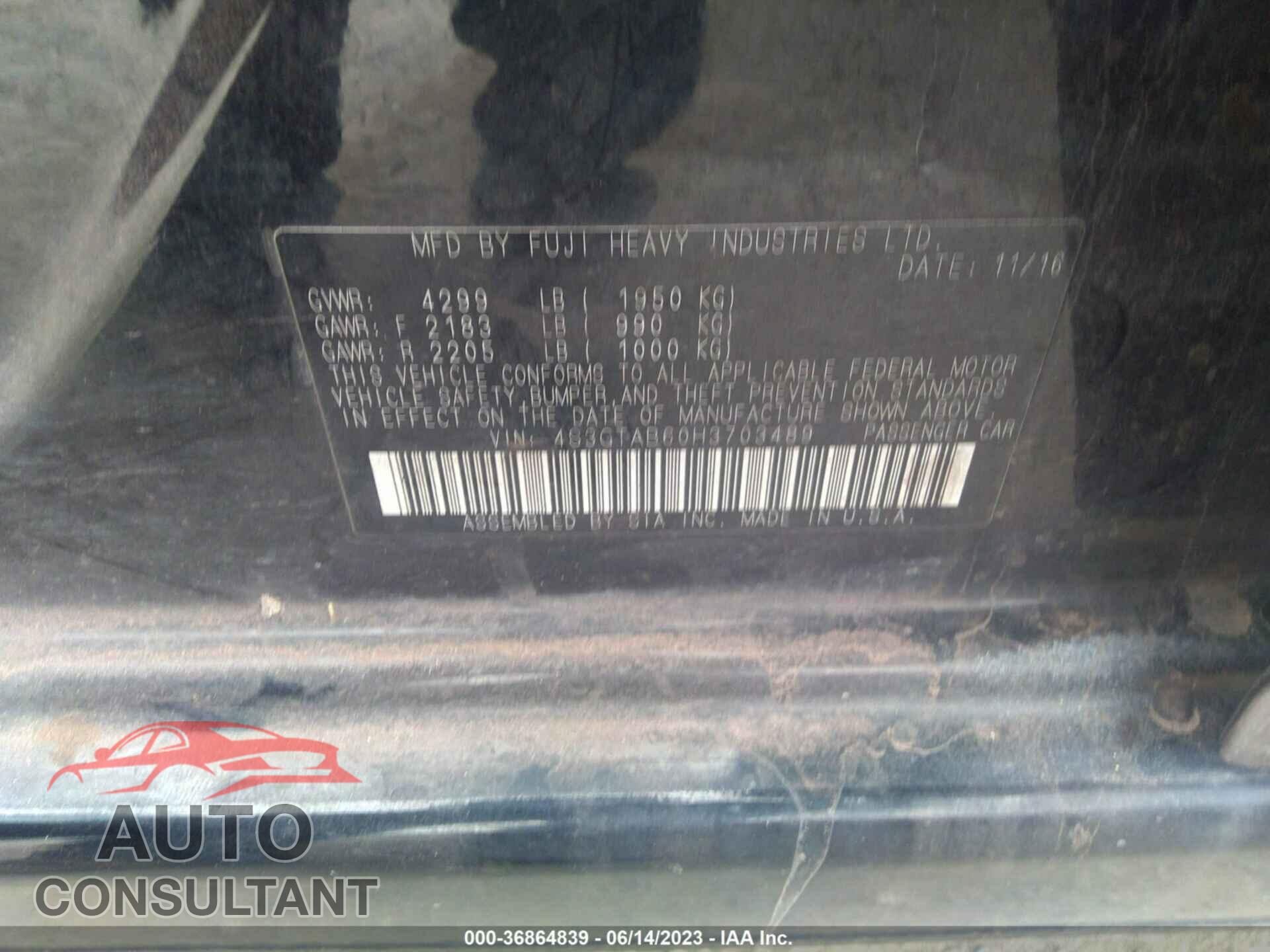 SUBARU IMPREZA 2017 - 4S3GTAB60H3703489