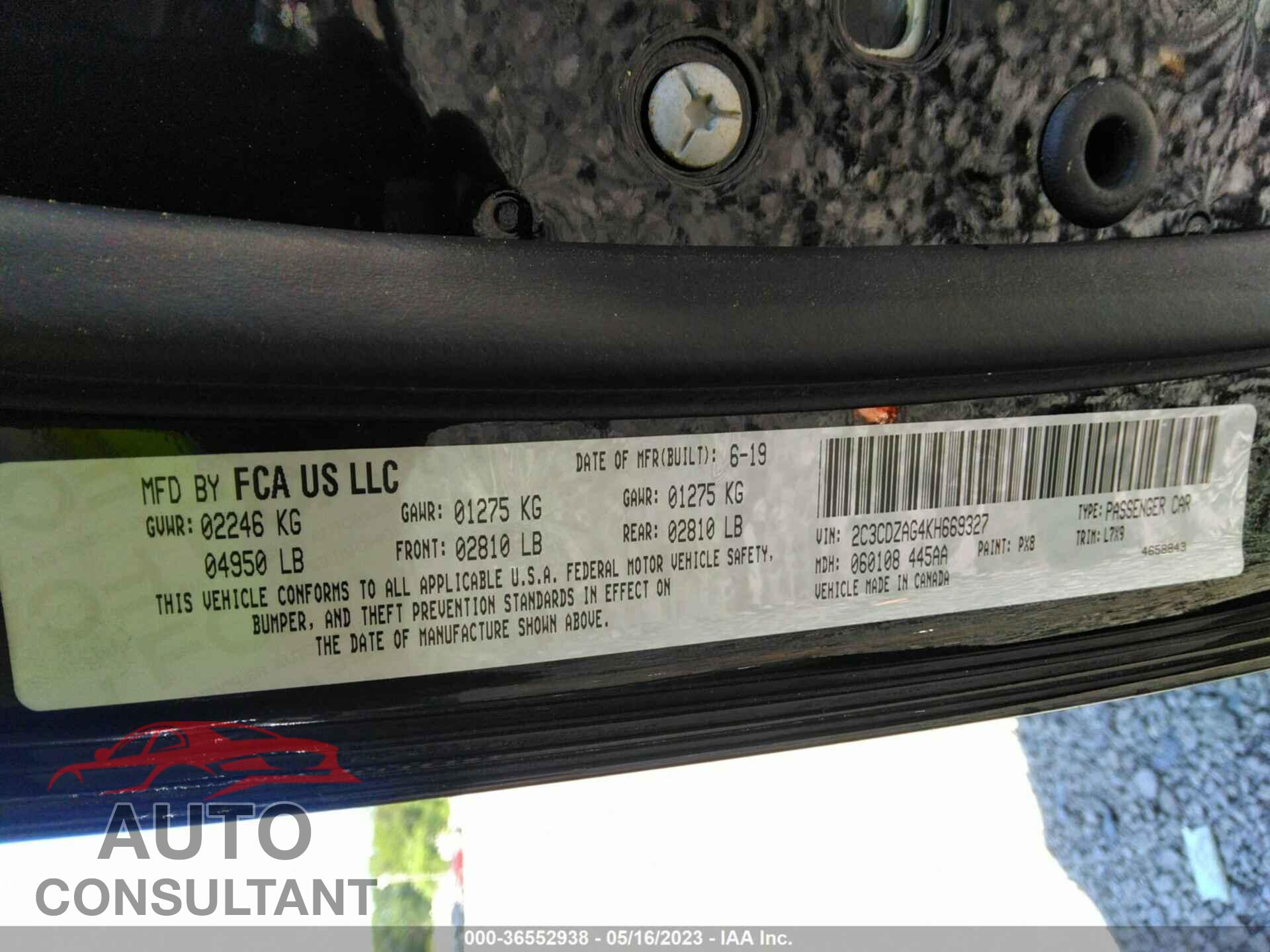 DODGE CHALLENGER 2019 - 2C3CDZAG4KH669327