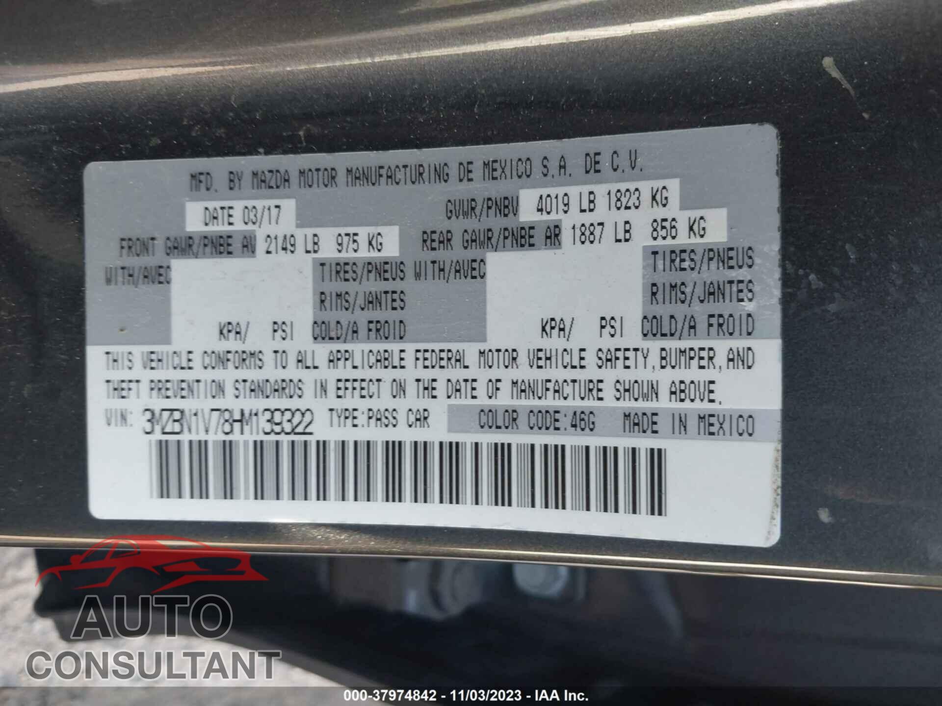 MAZDA MAZDA3 2017 - 3MZBN1V78HM139322