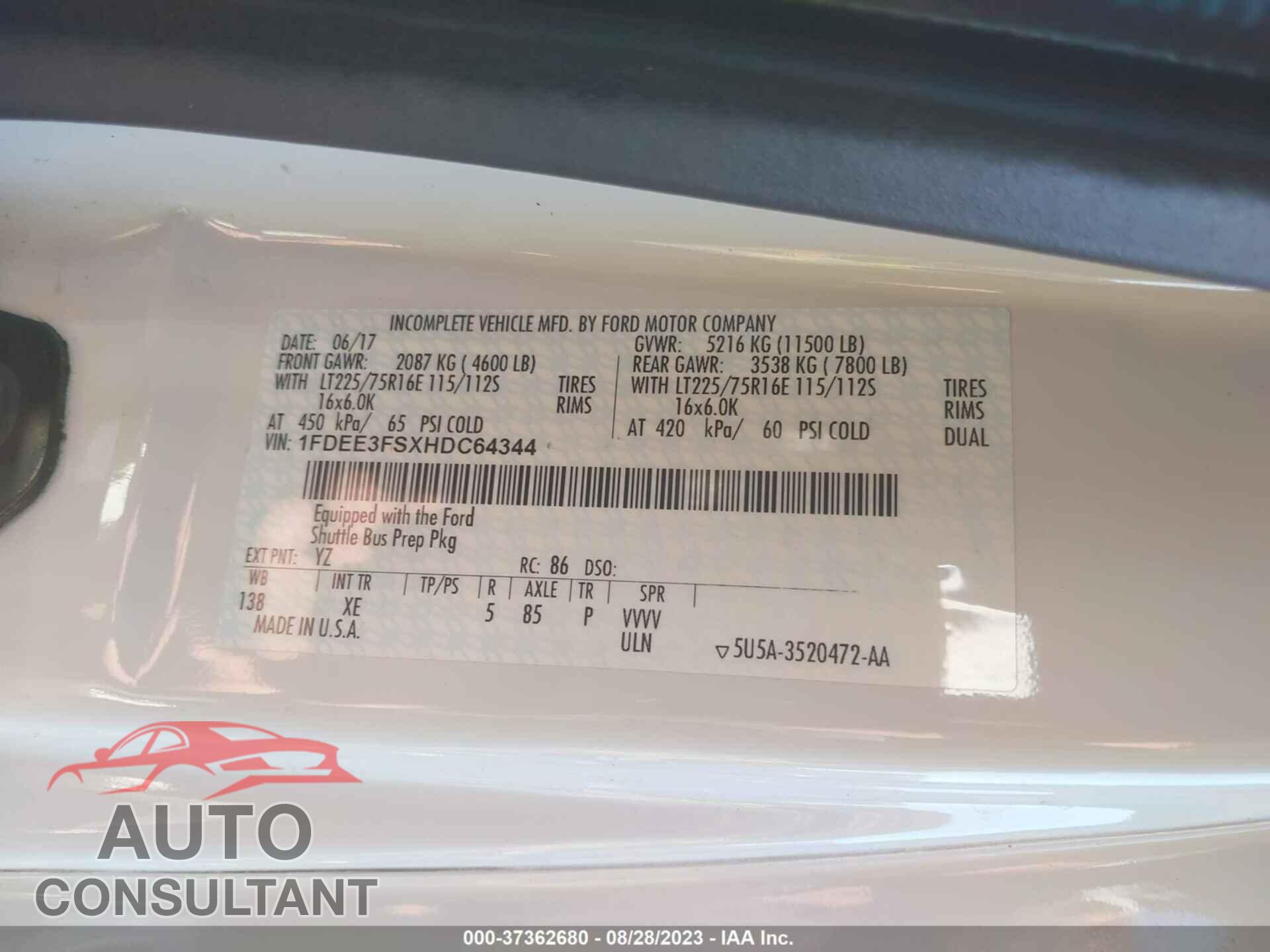 FORD E-350 CUTAWAY 2018 - 1FDEE3FSXJDC64344