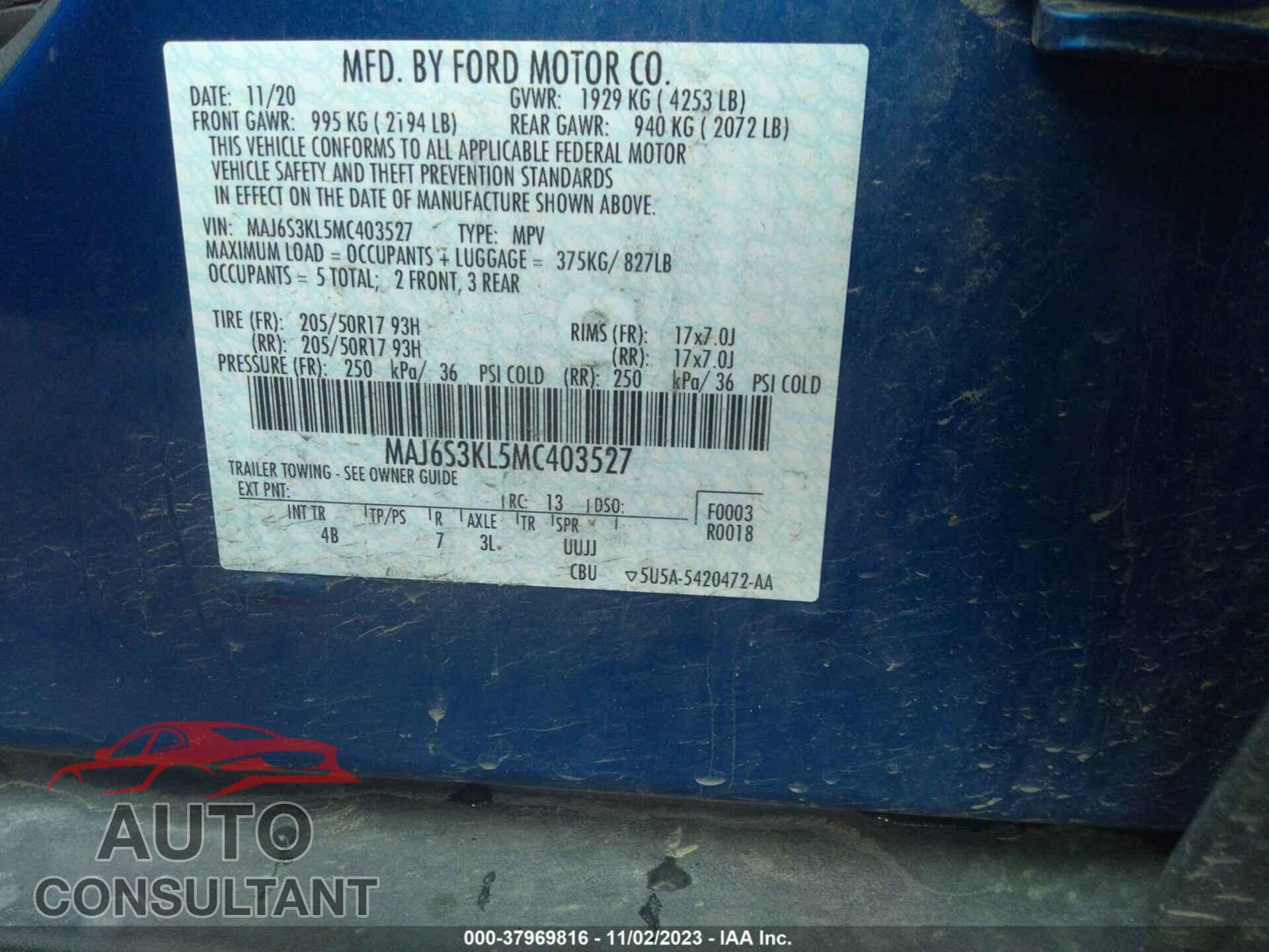 FORD ECOSPORT 2021 - MAJ6S3KL5MC403527