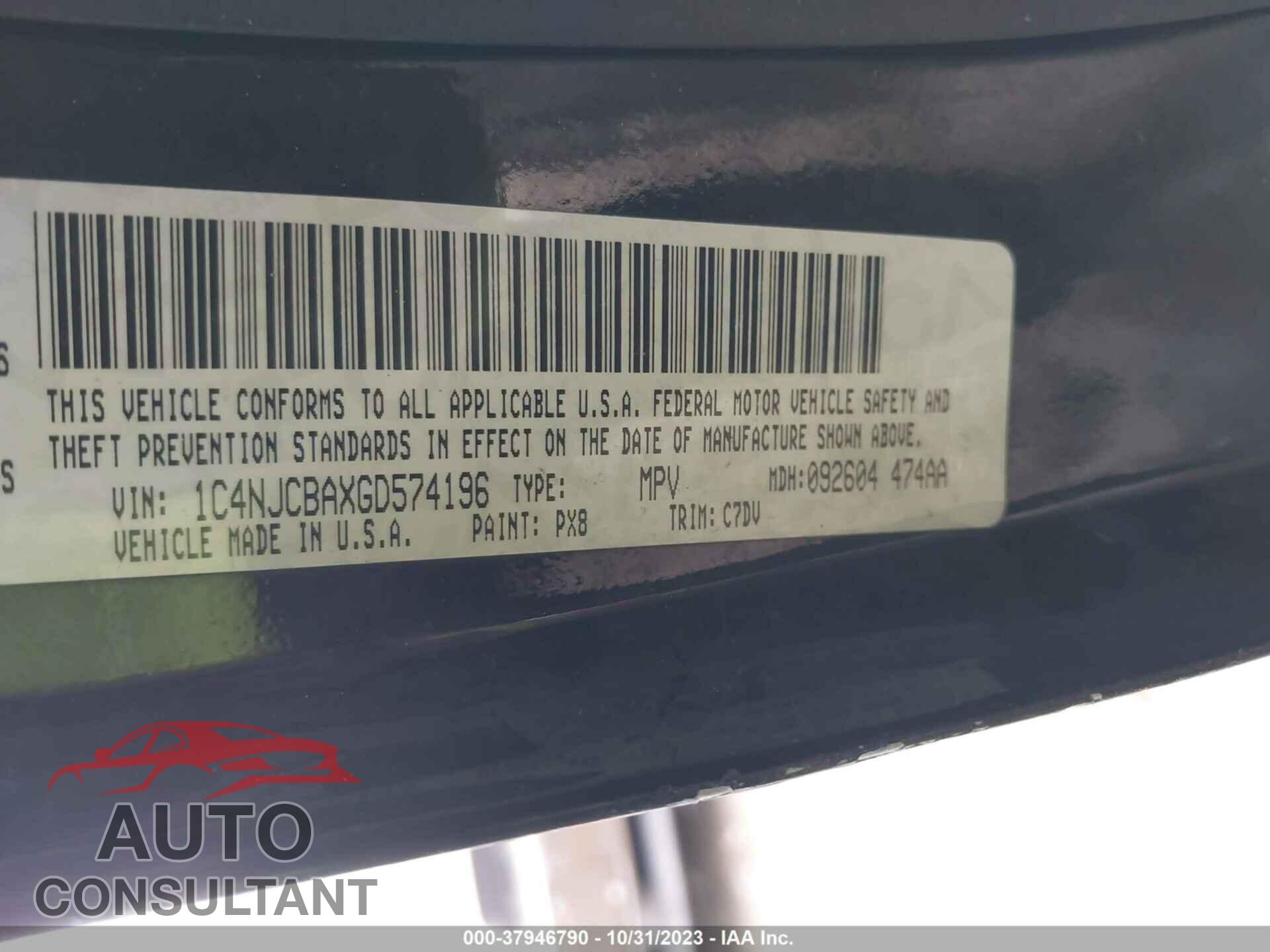 JEEP COMPASS 2016 - 1C4NJCBAXGD574196