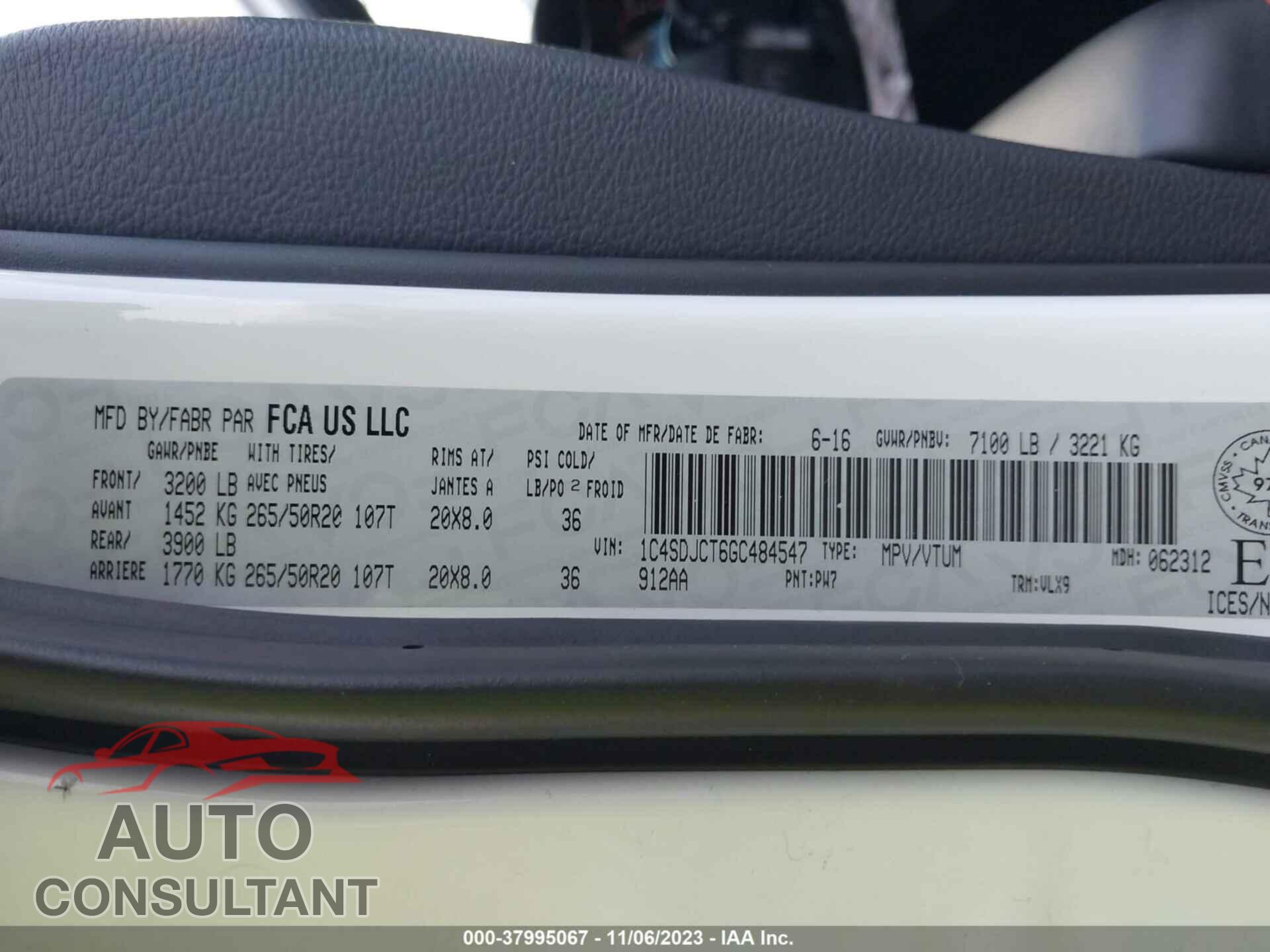 DODGE DURANGO 2016 - 1C4SDJCT6GC484547