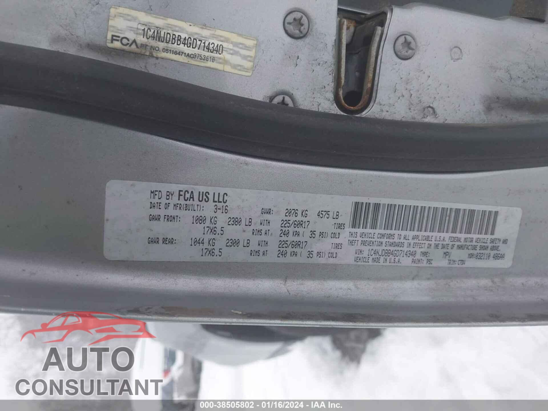 JEEP COMPASS 2016 - 1C4NJDBB4GD714340
